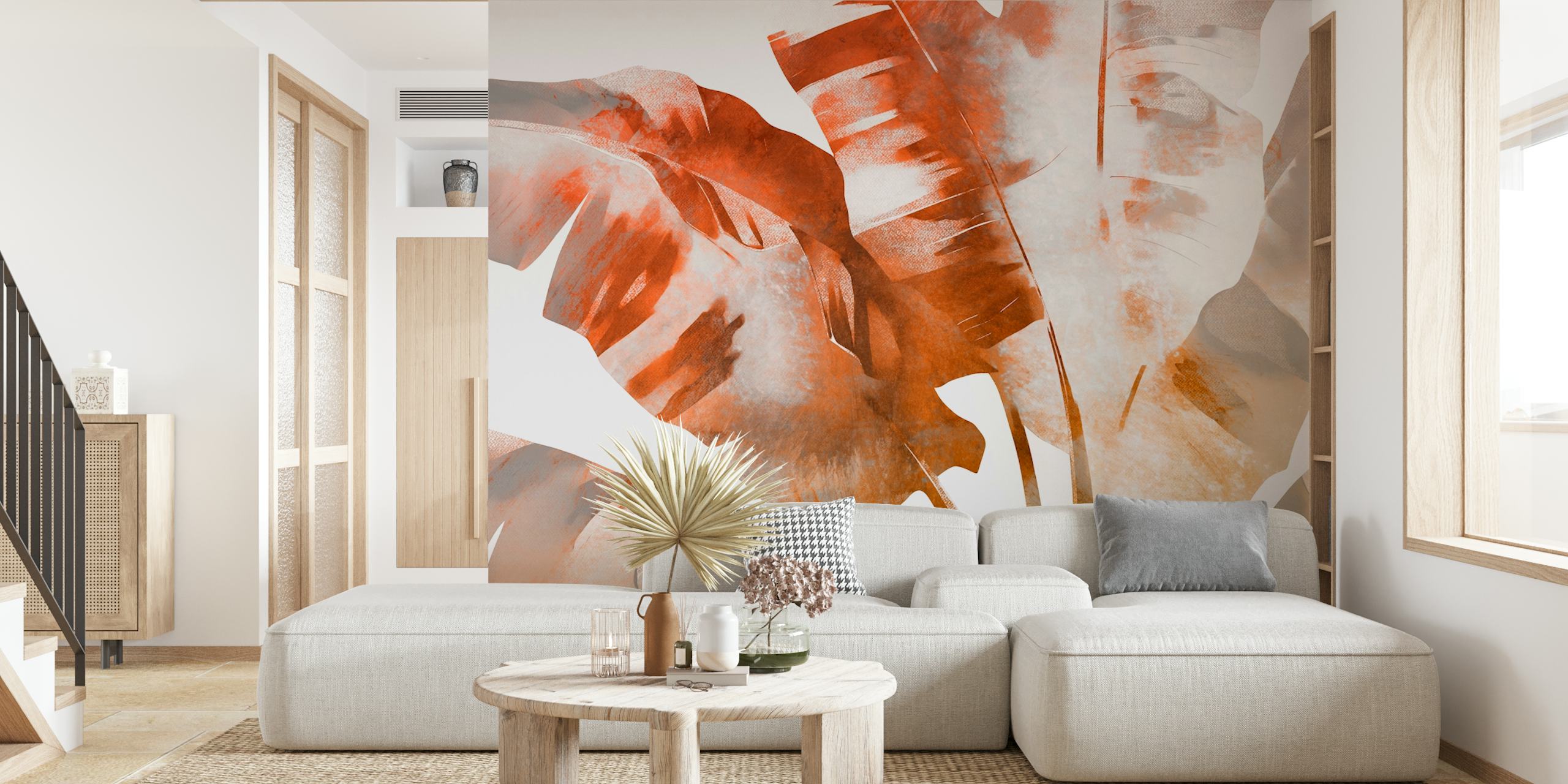 Rustic Banana Leaves Fusion papel tapiz en una habitación