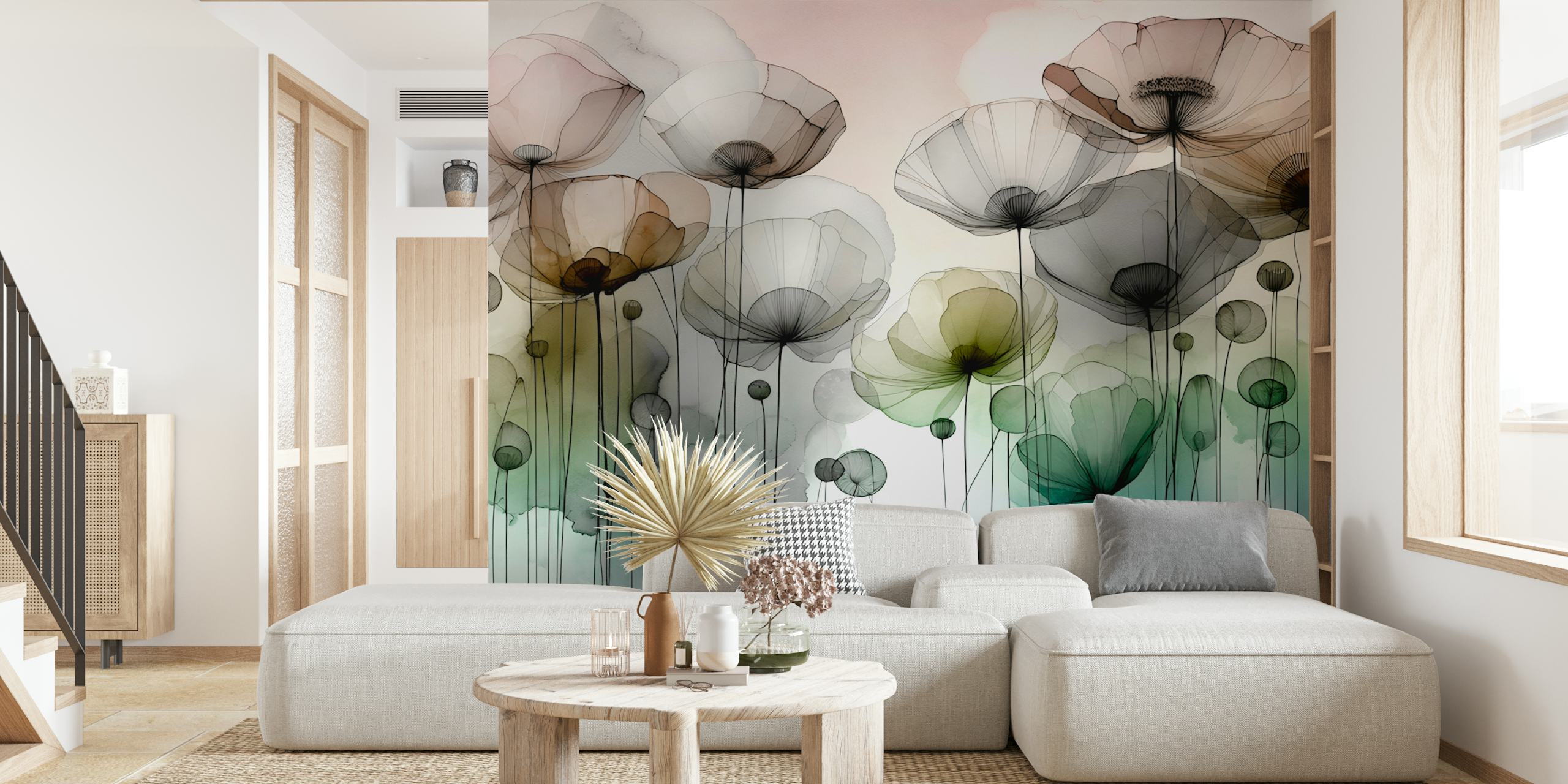 Ink Wash Flower Field wallpaper in a room