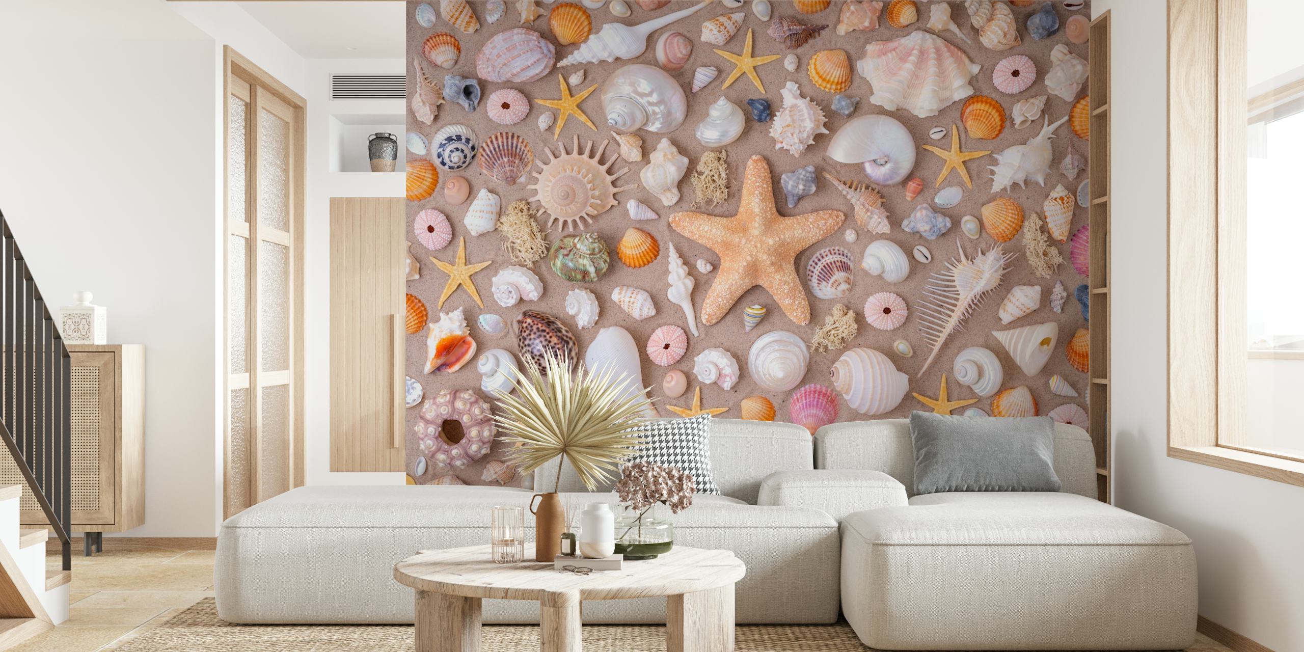 Colorful seashells and starfish pattern wallpaper