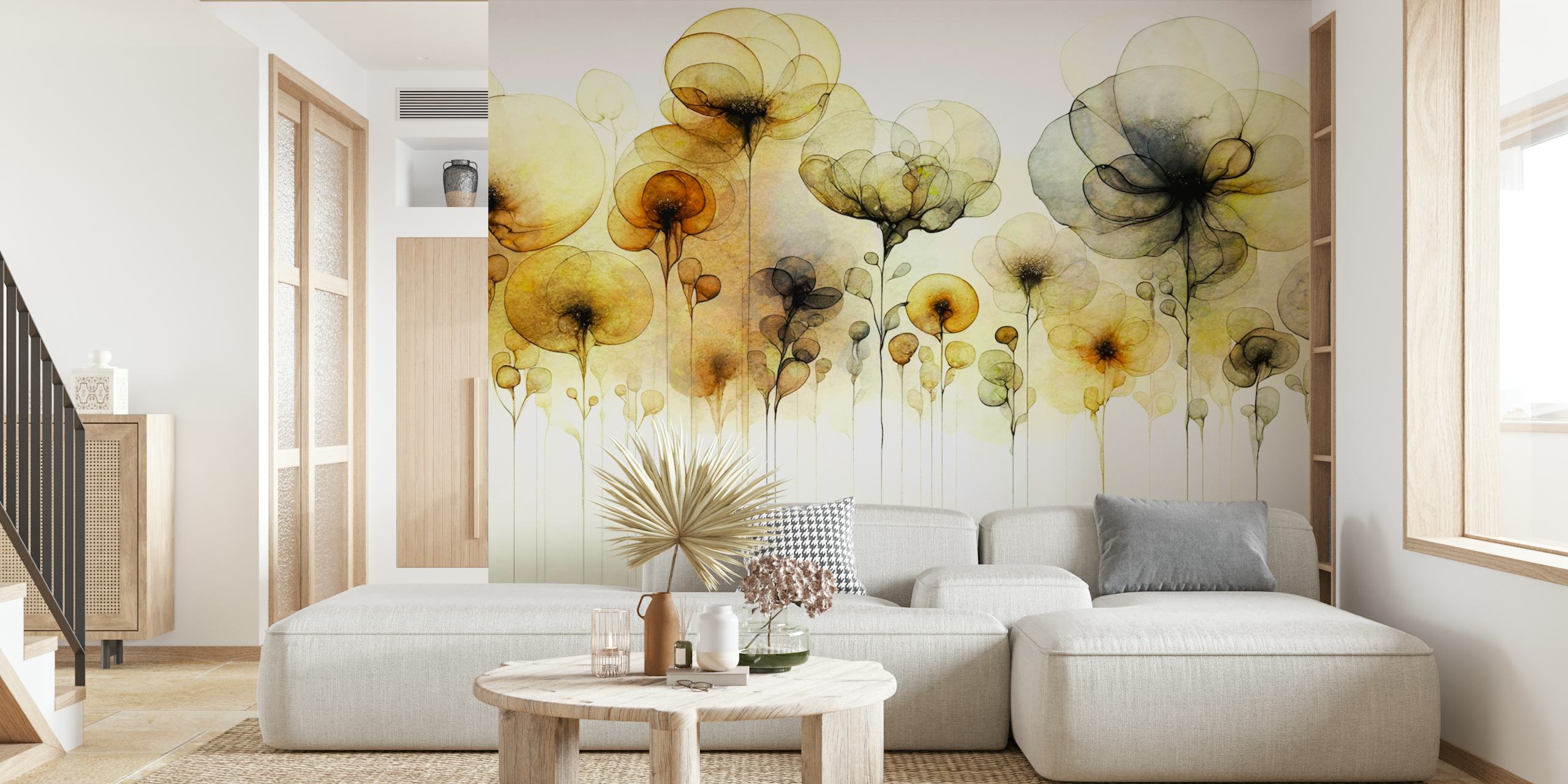 Design della carta da parati Ethereal Floral Art in una stanza