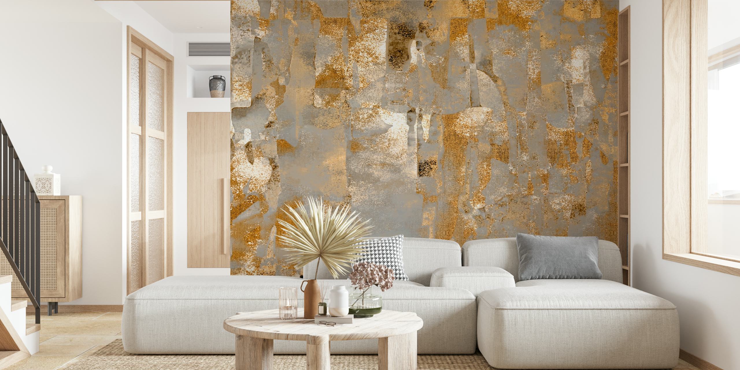 Papier peint Golden Abstract Art dans une pièce moderne