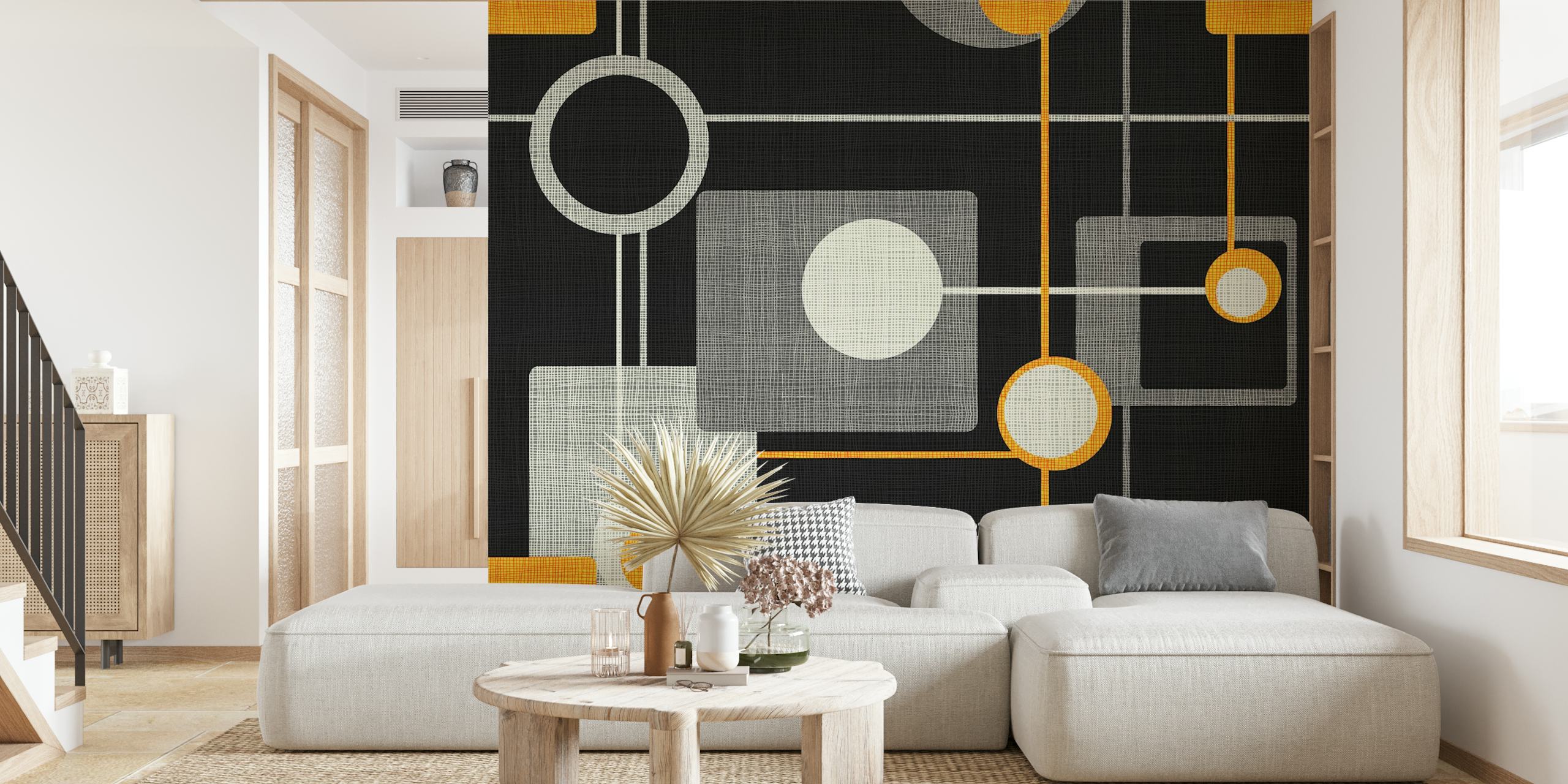 Mid-Century style orange and cream wallpaper