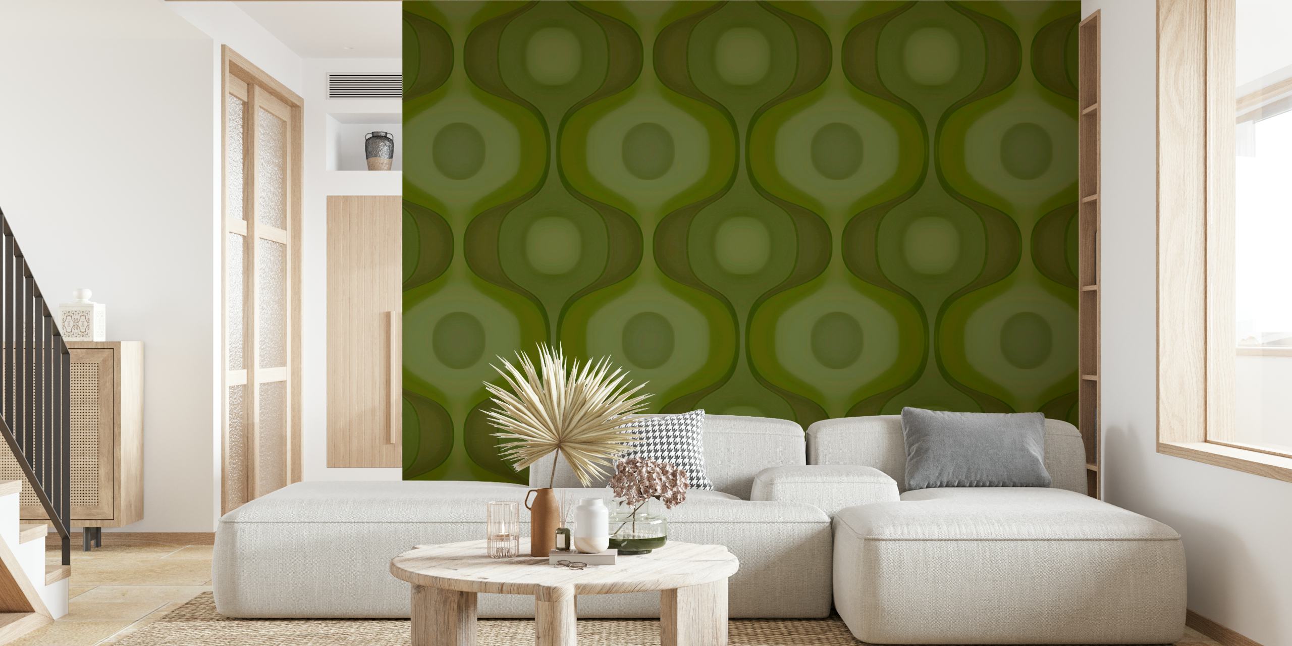 Green wavy pattern wallpaper in retro style
