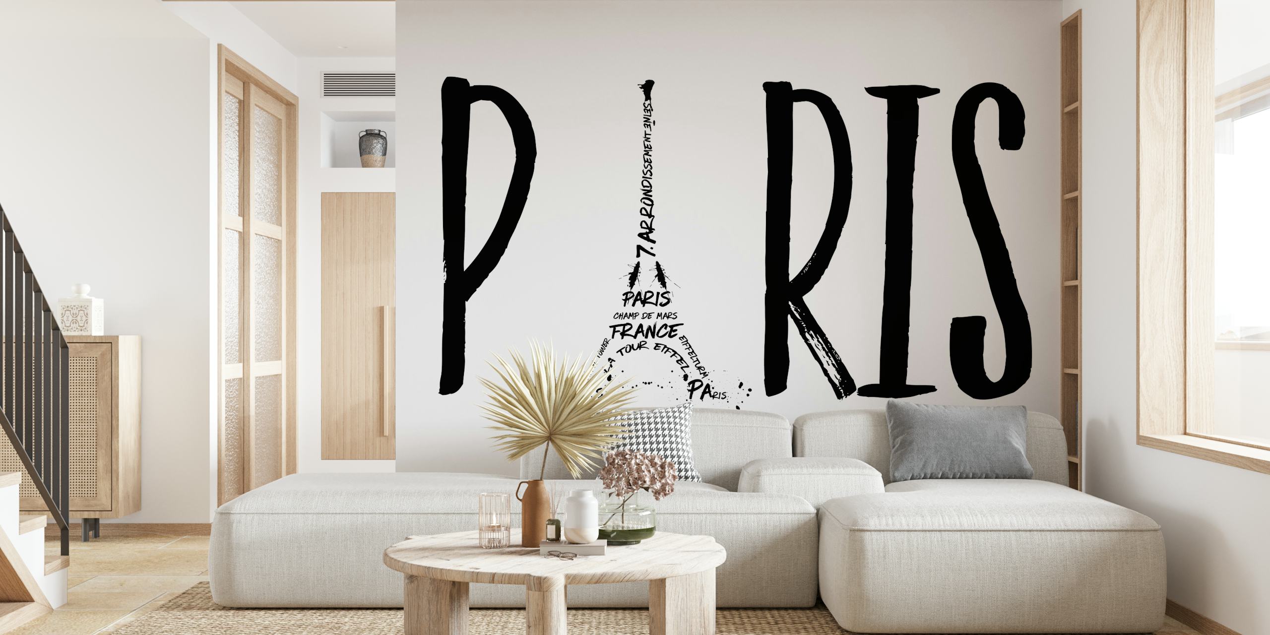 Sort og hvid Paris typografi kunst med Eiffeltårnet integreret i designet