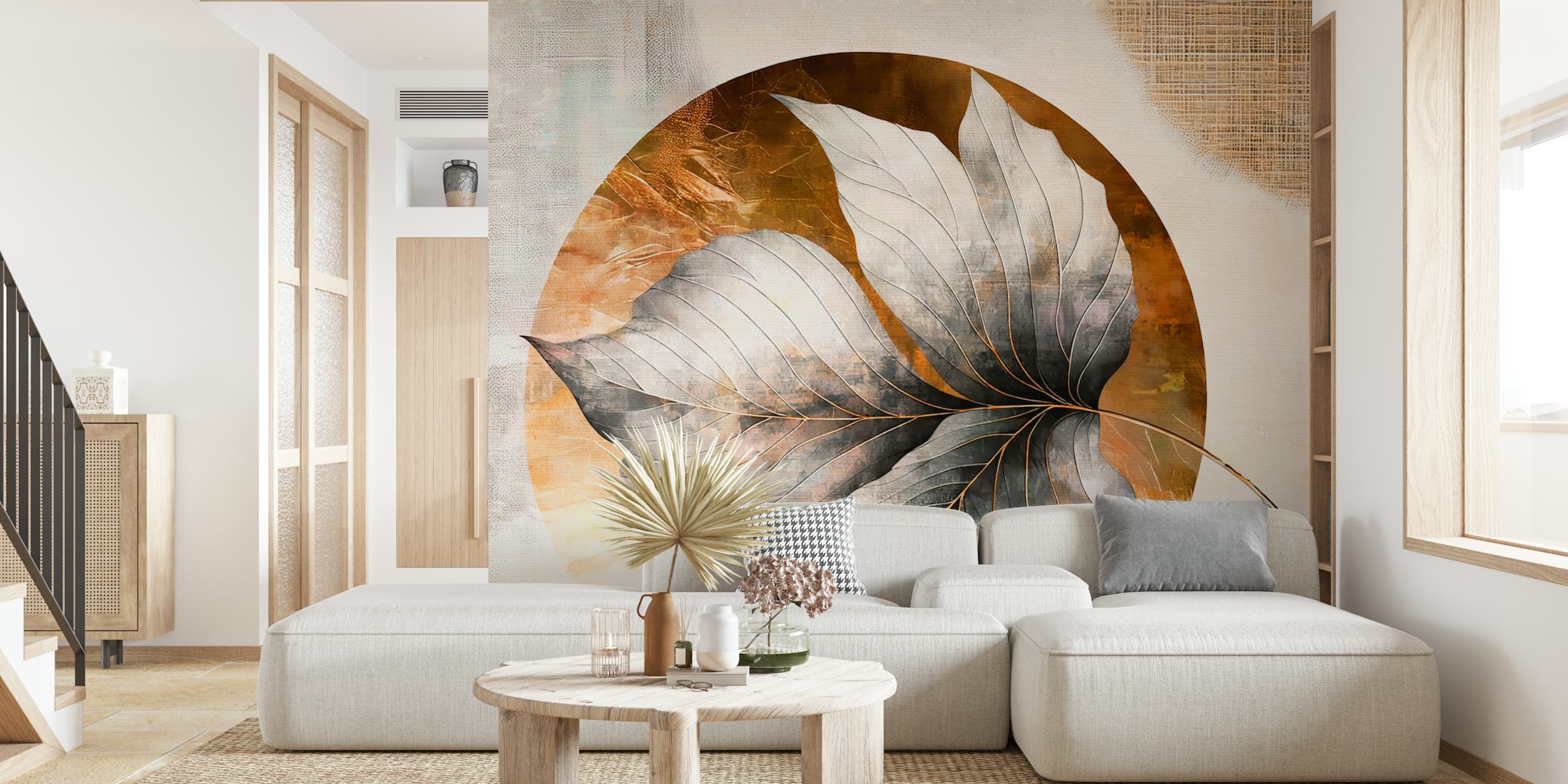 Papel de parede Golden Leaf Elegance em um quarto