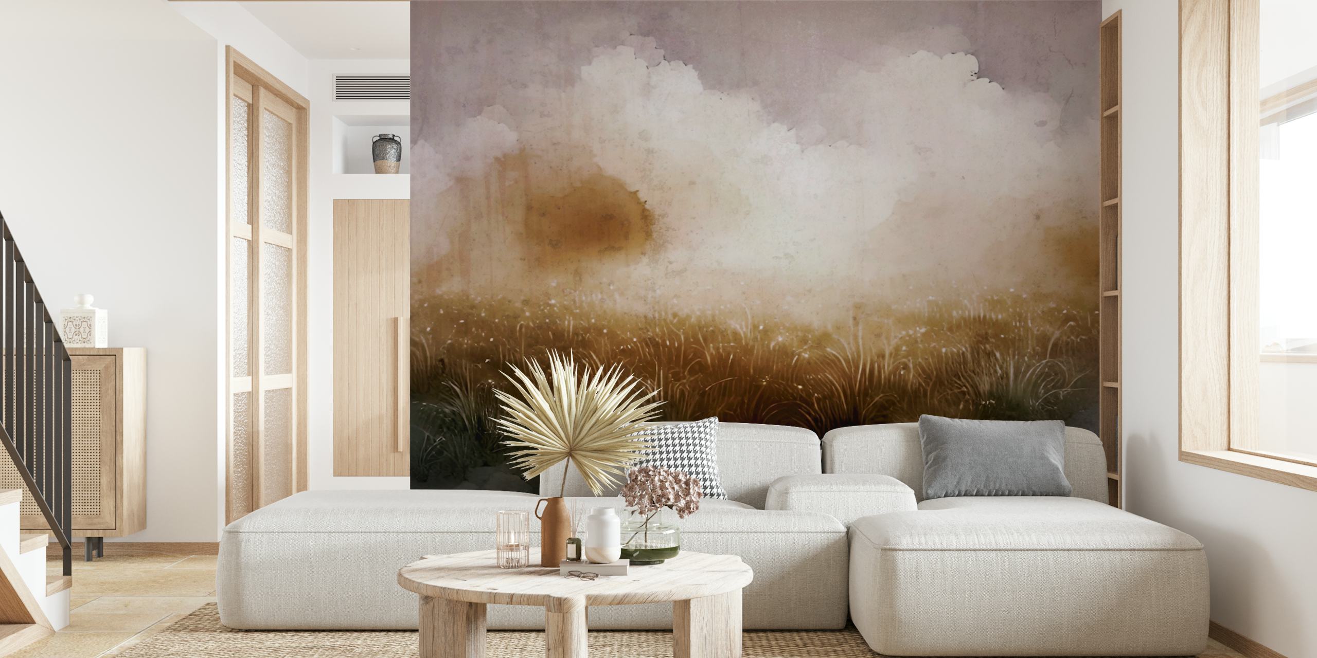 Papel pintado Autumn Haze Fields en una habitación