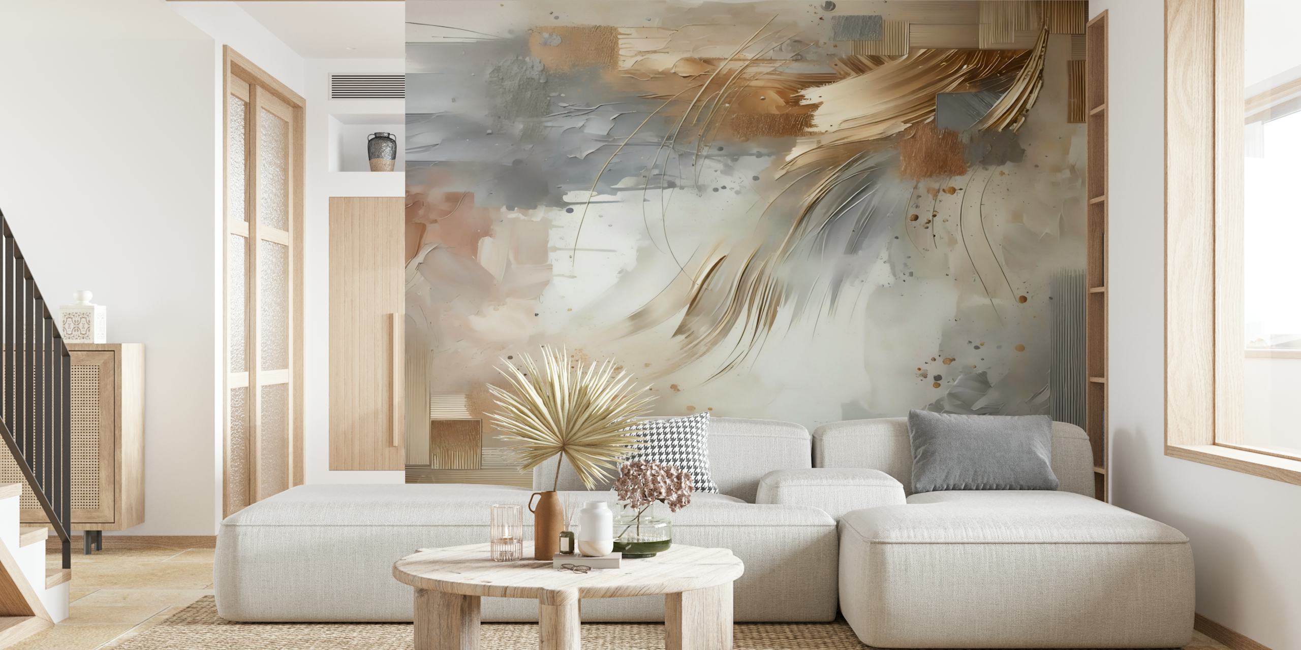 Gold and silver abstract brush strokes wallpaper.