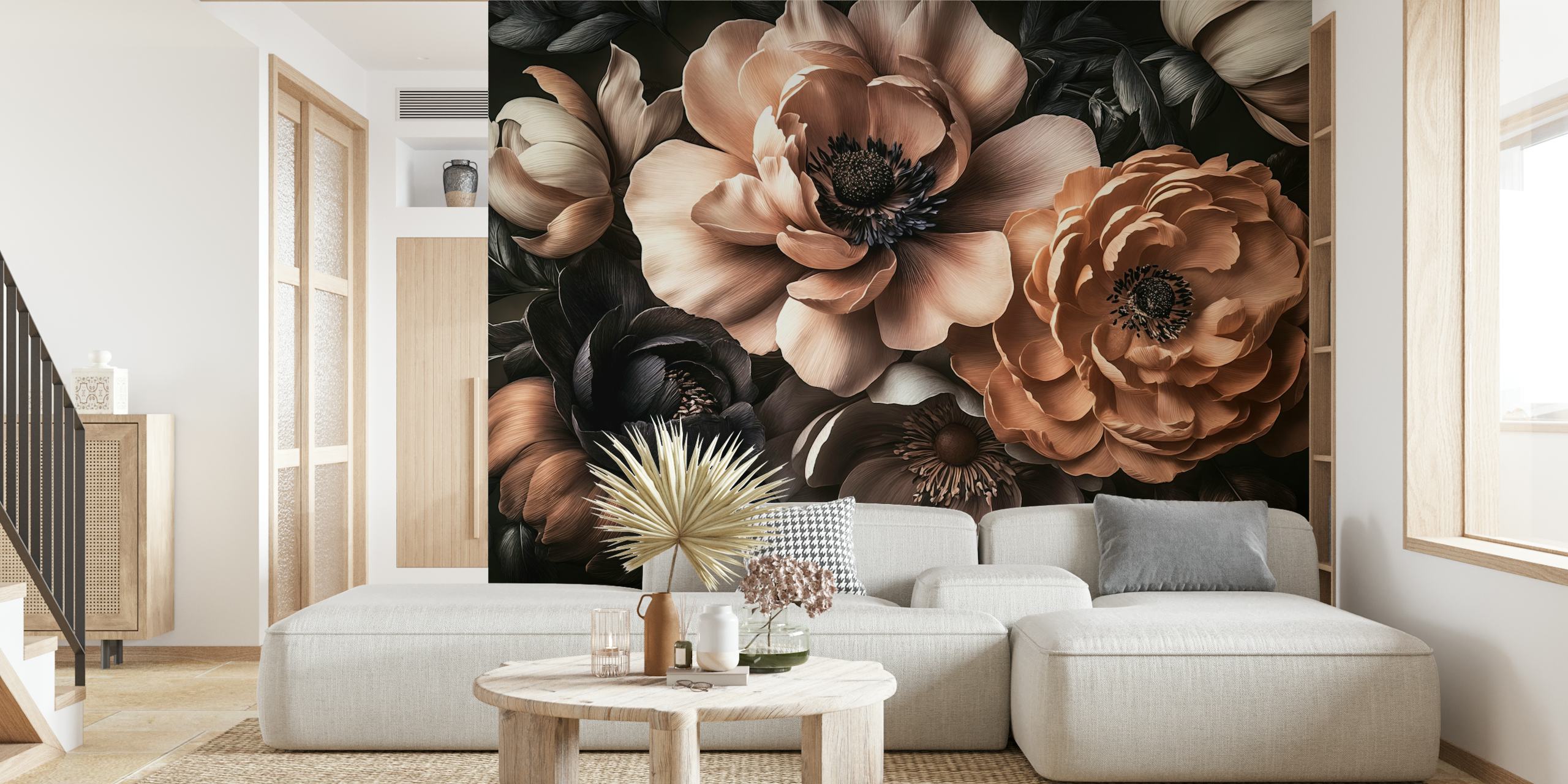 Large brown flowers with dark petals and soft highlights wallpaper