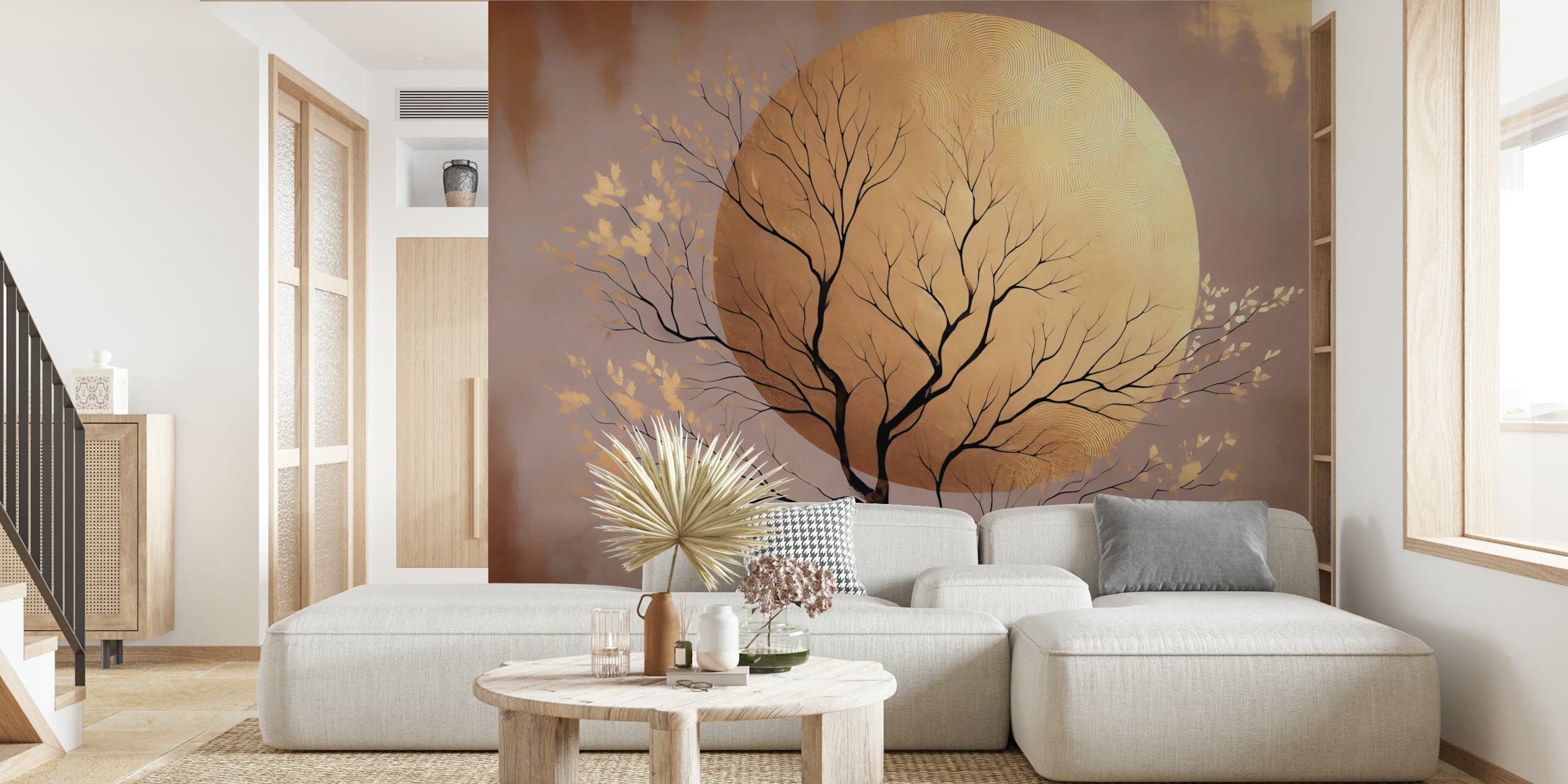 Gilded Japanese Autumn Tree wallpaper design