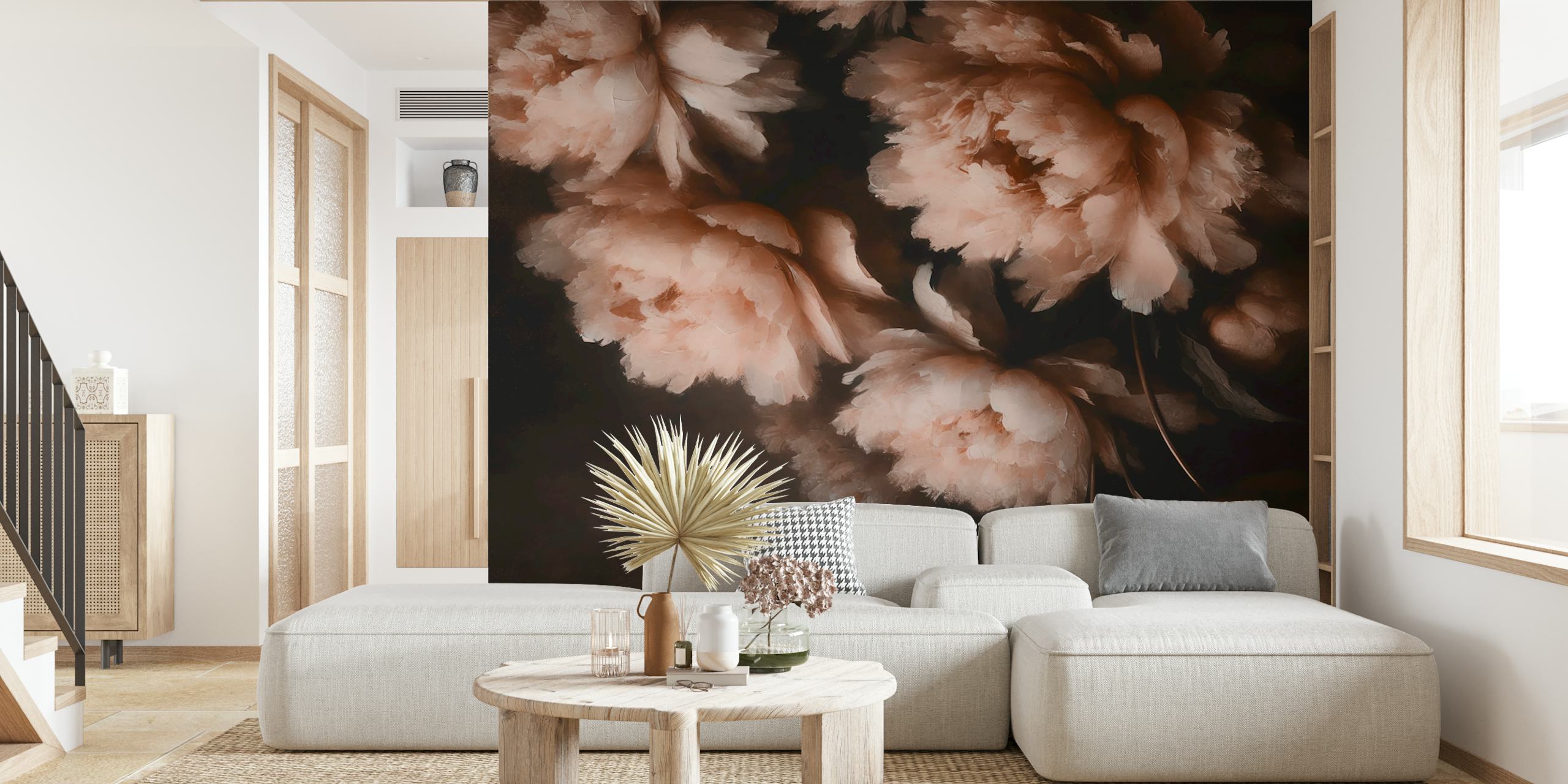 Mocha Mousse Blossoms tapet i et rum