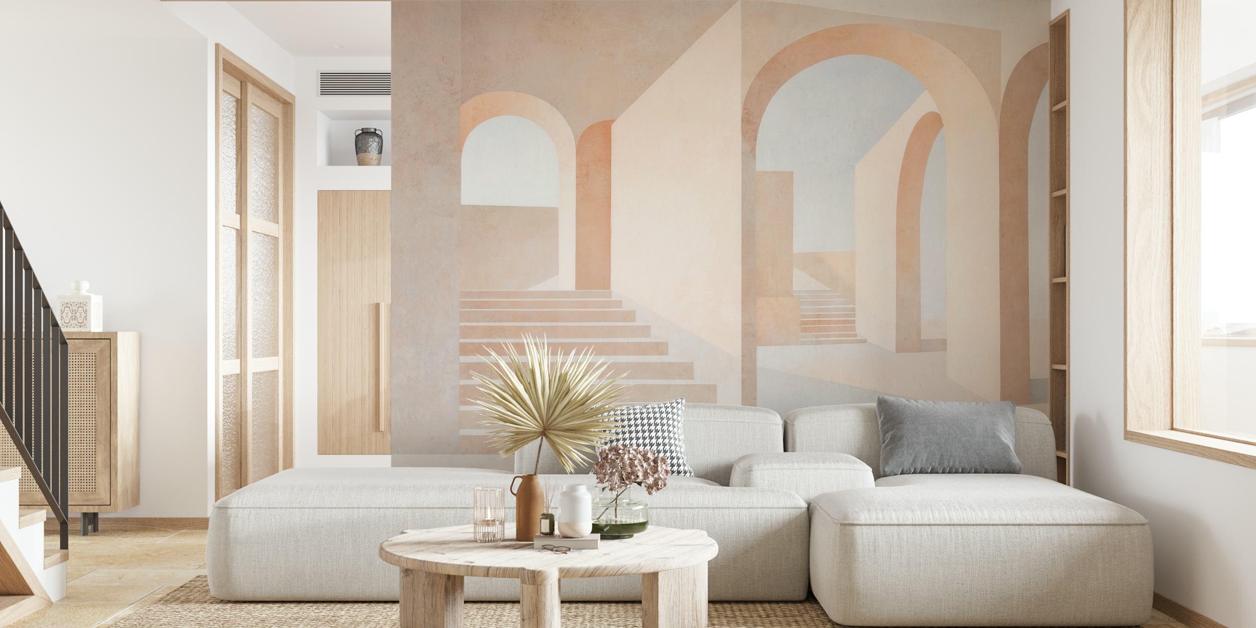 Minimalist archway design with soft peach tones wallpaper