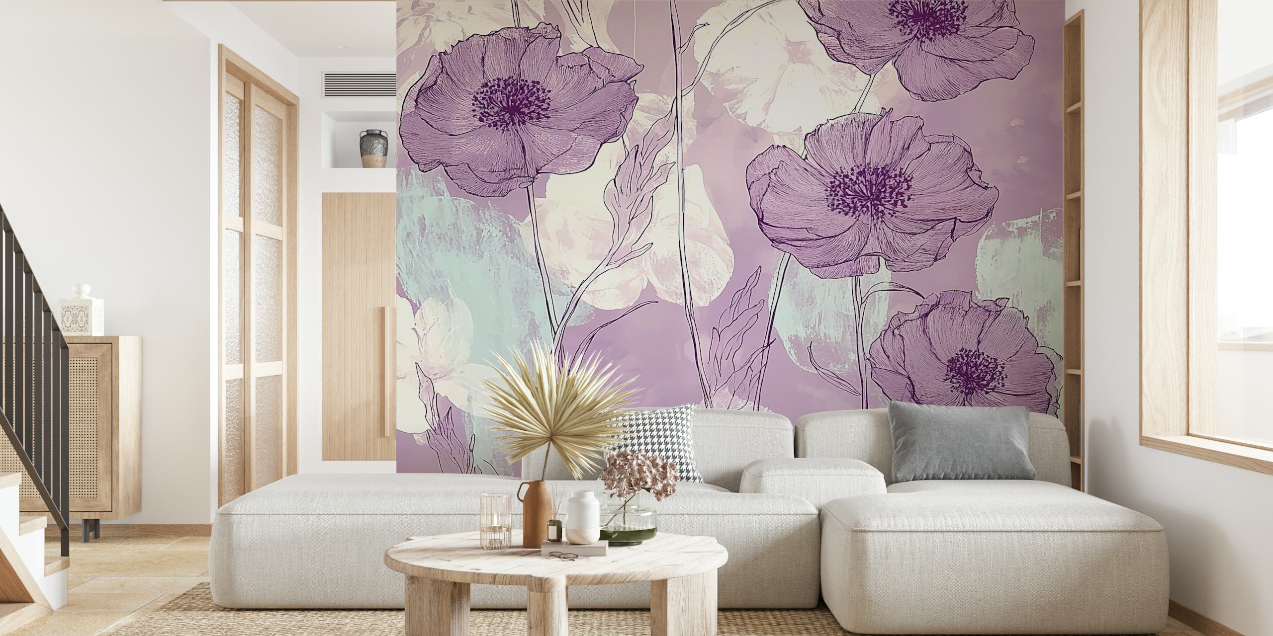 Papier peint floral Violet Bloom dans une pièce