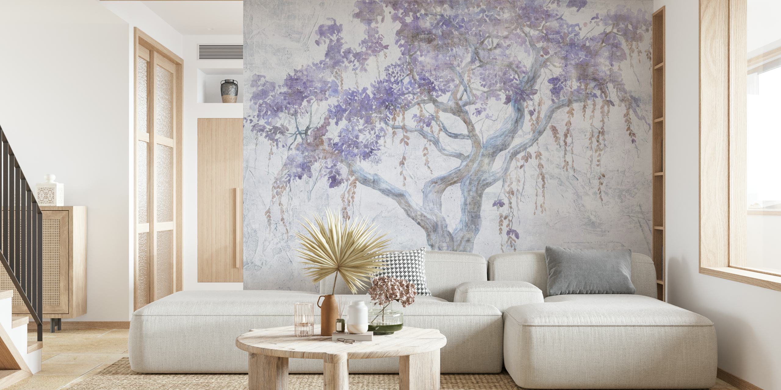 Lavender tree with delicate purple flowers on a textured background wallpaper