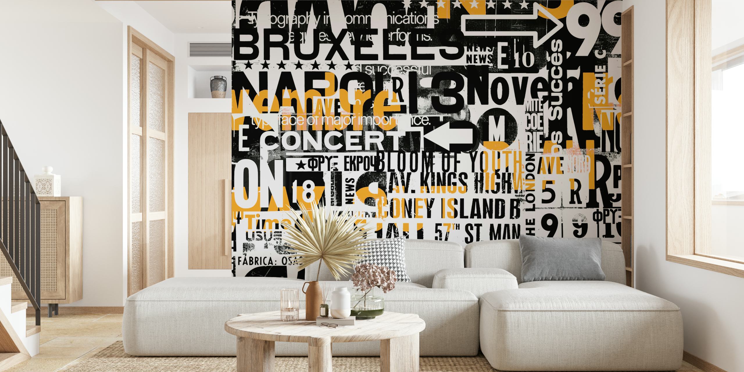 Street Art Wallpaper en jaune, blanc et noir