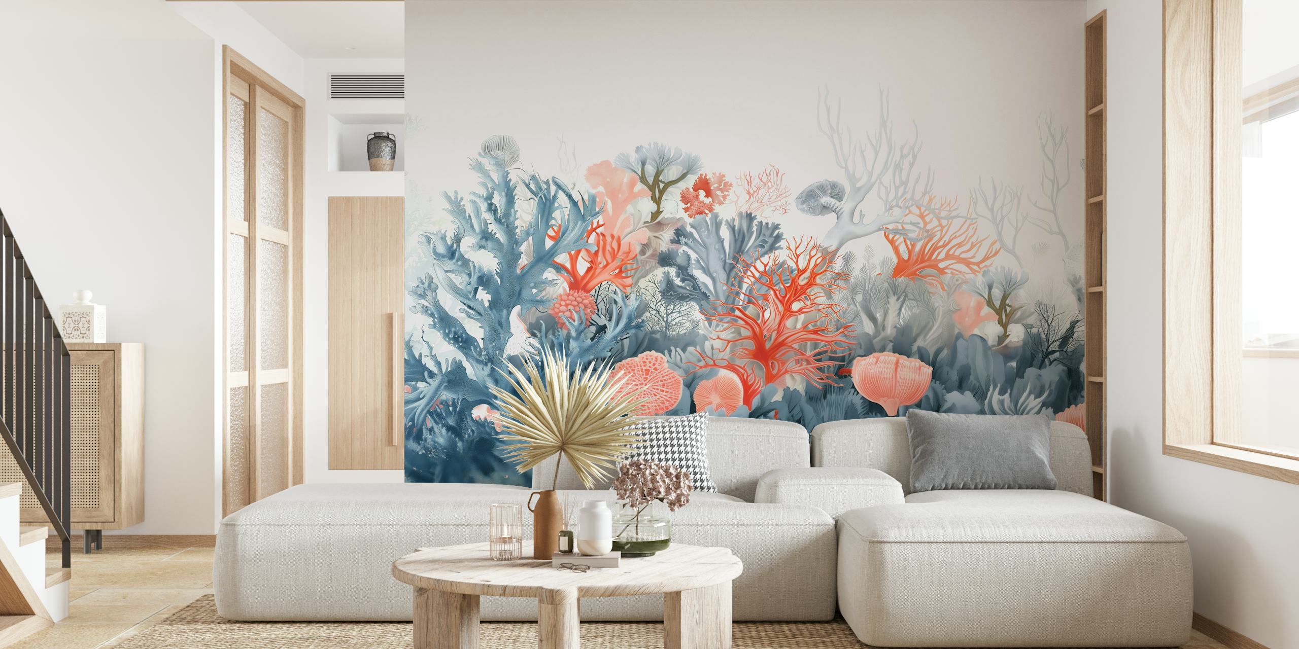 Coral reef with pink and blue coral patterns wallpaper