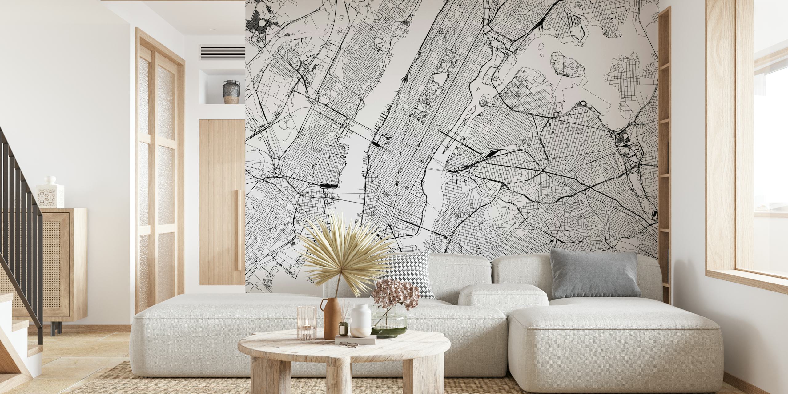 Black and white New York City map wallpaper featuring streets and neighborhoods