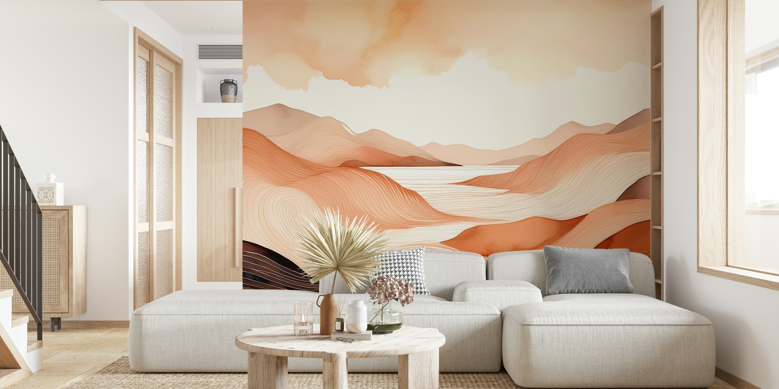 Tapeta Serene Copper Contours v pokoji