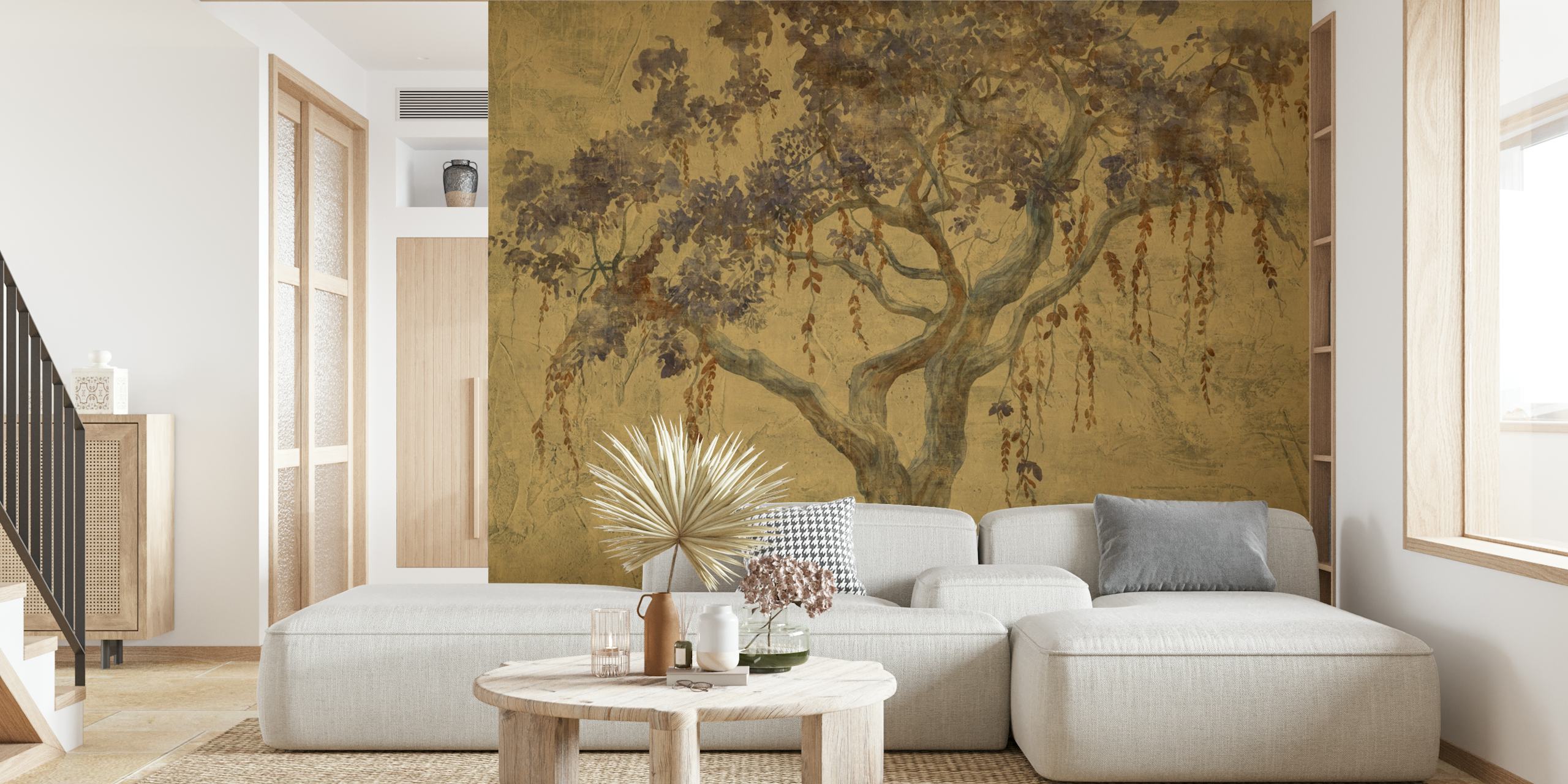 Mystical Amber Tree Painting papier peint dans une pièce