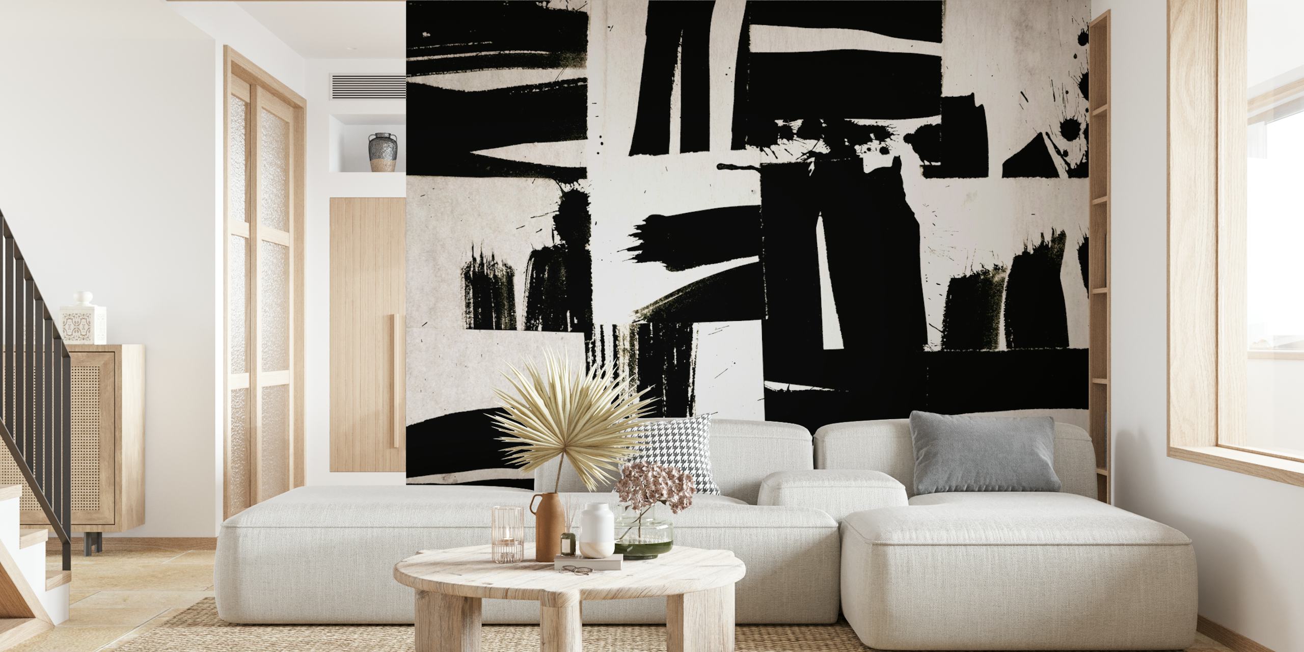 Wabi Sabi collage wallpaper in modern room