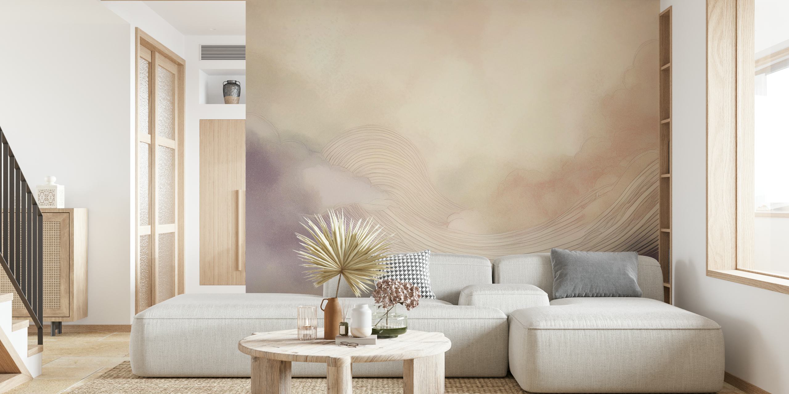 Soft pastel clouds with delicate lines wallpaper