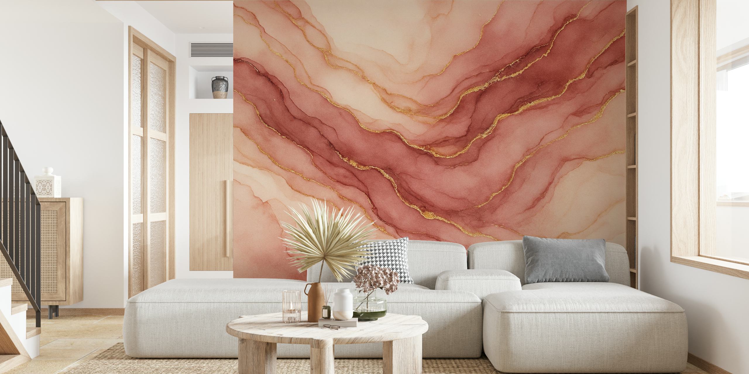 Abstract marble wallpaper in blush and gold tones