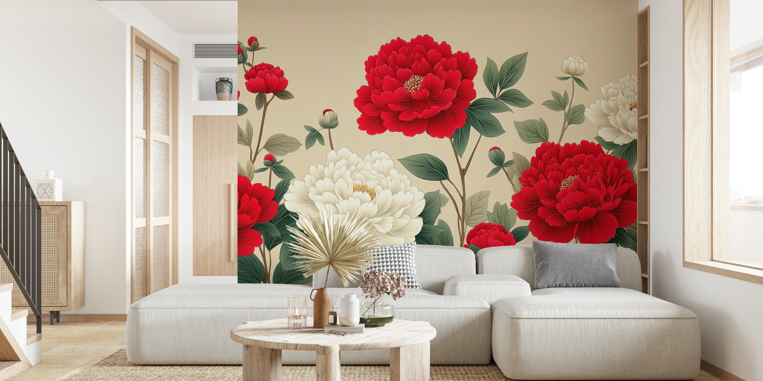 Ταπετσαρία Vintage Peony Blooms σε ένα δωμάτιο