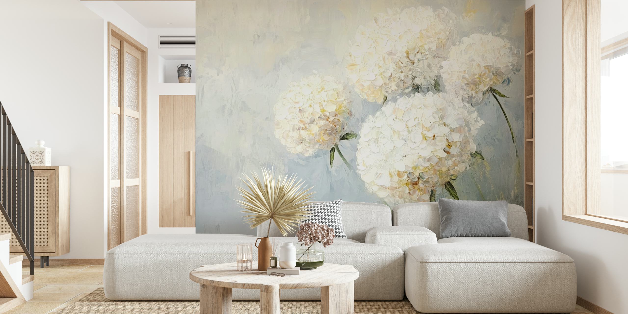 Projekt tapety Gentle White Hydrangea w pokoju