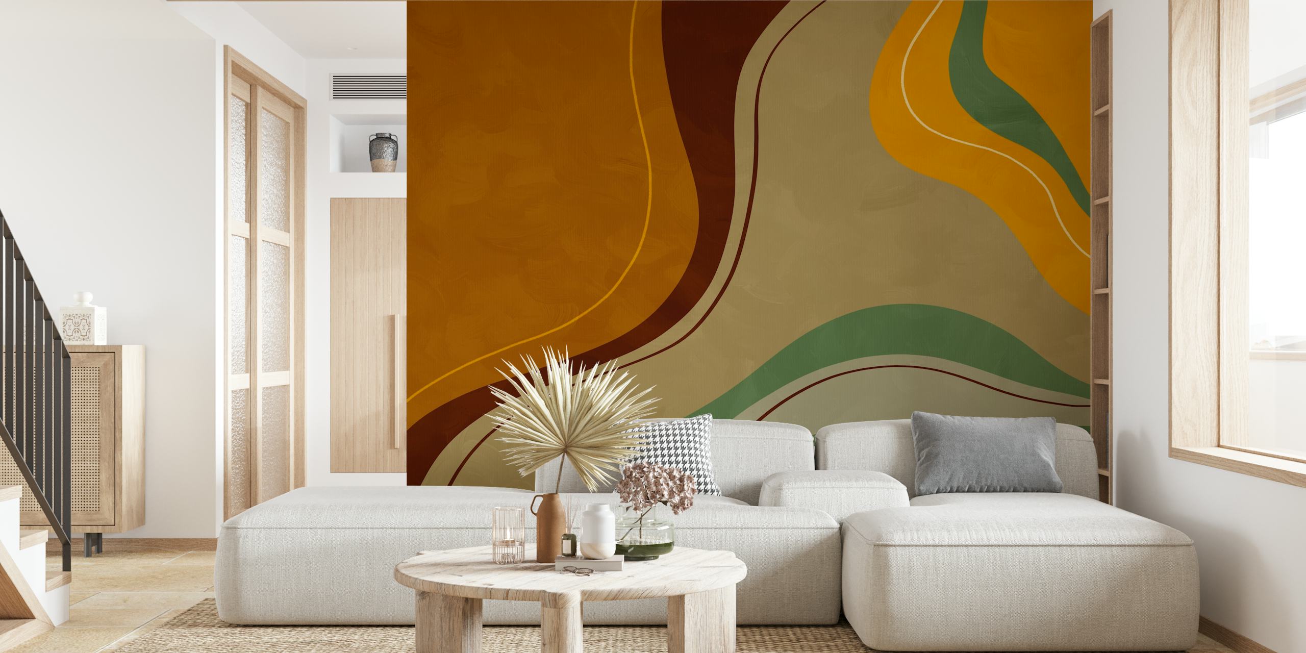 Papel de parede Bold Abstract Statement Sunset em um quarto