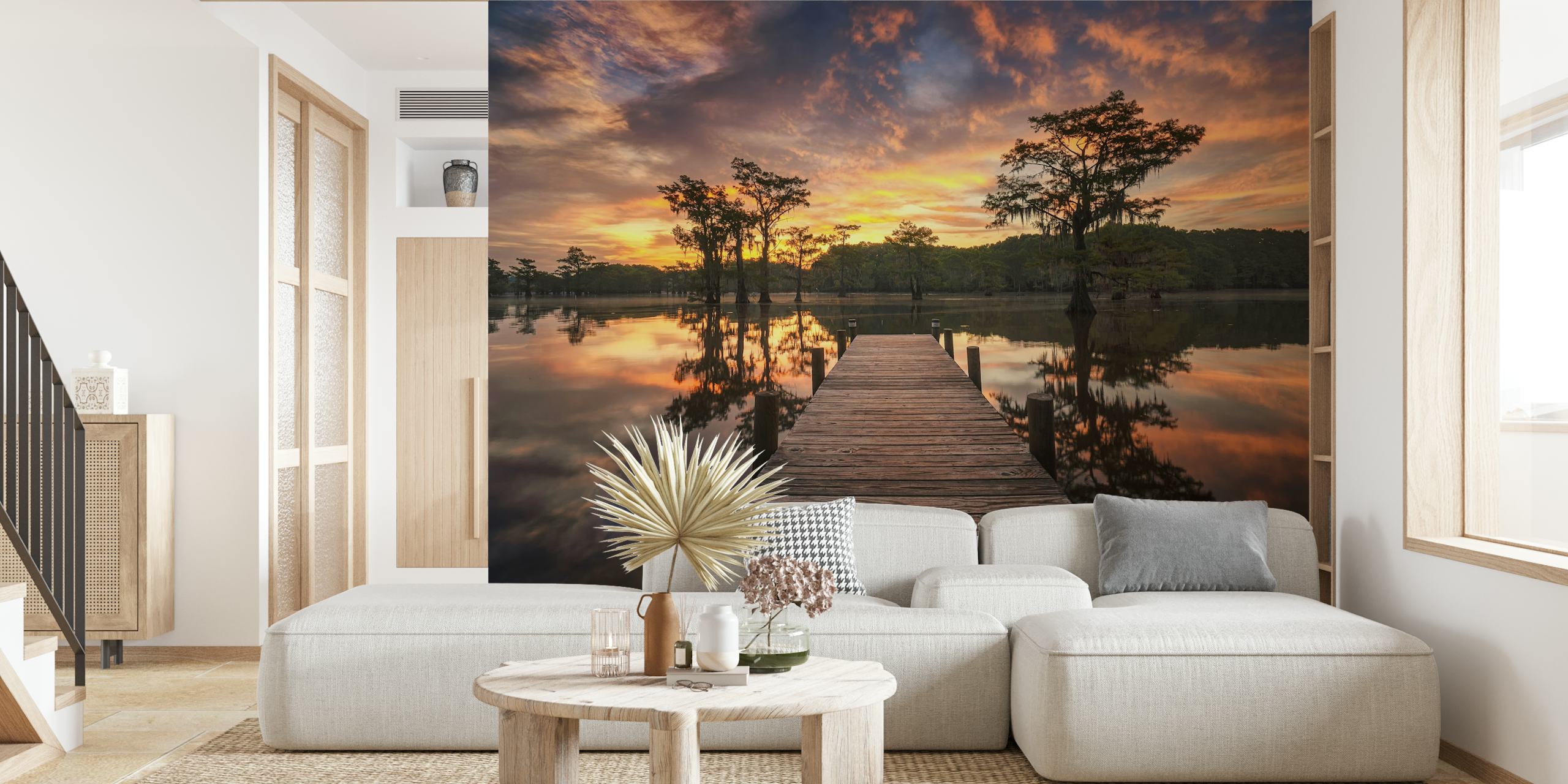 Lakeside view wallpaper at dusk