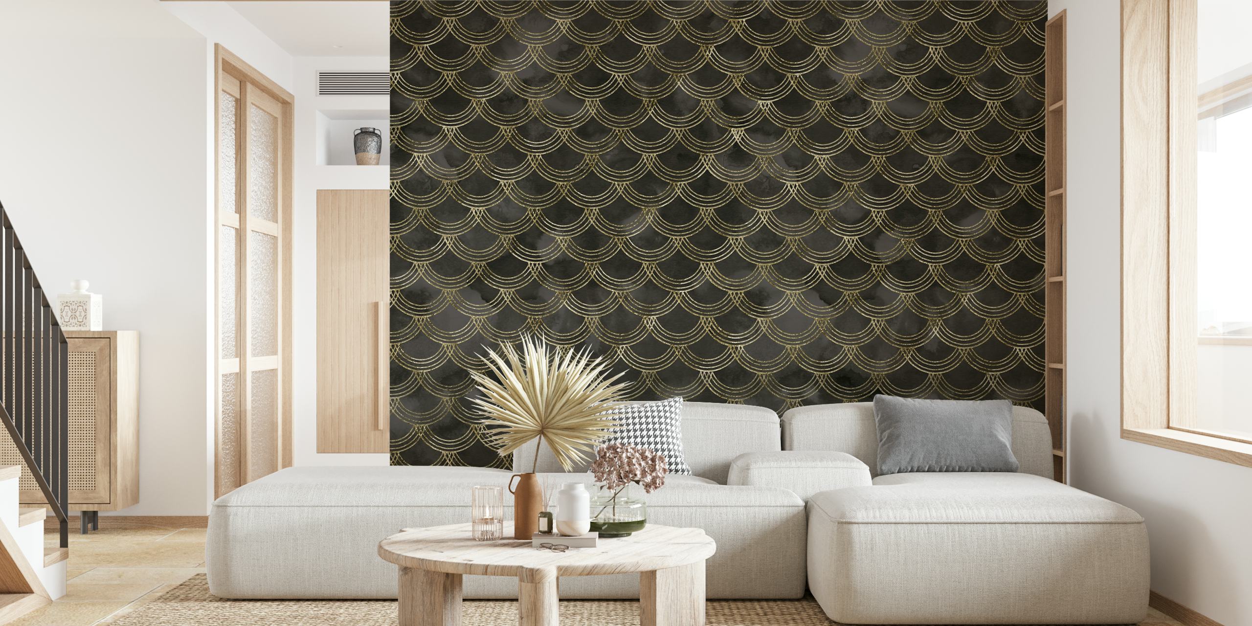 Golden scales wallpaper design in a room