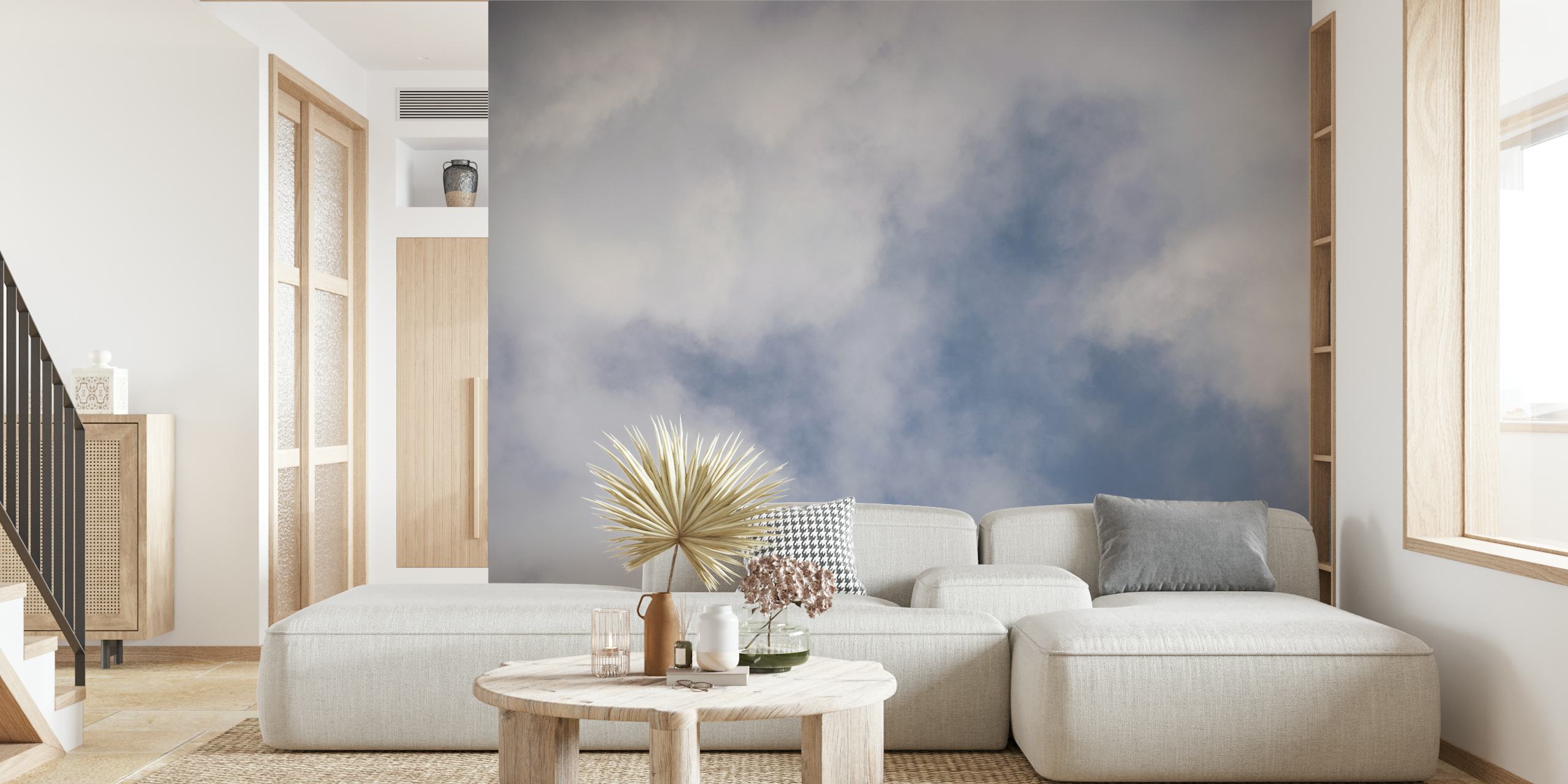 Papel tapiz con nubes en una habitación
