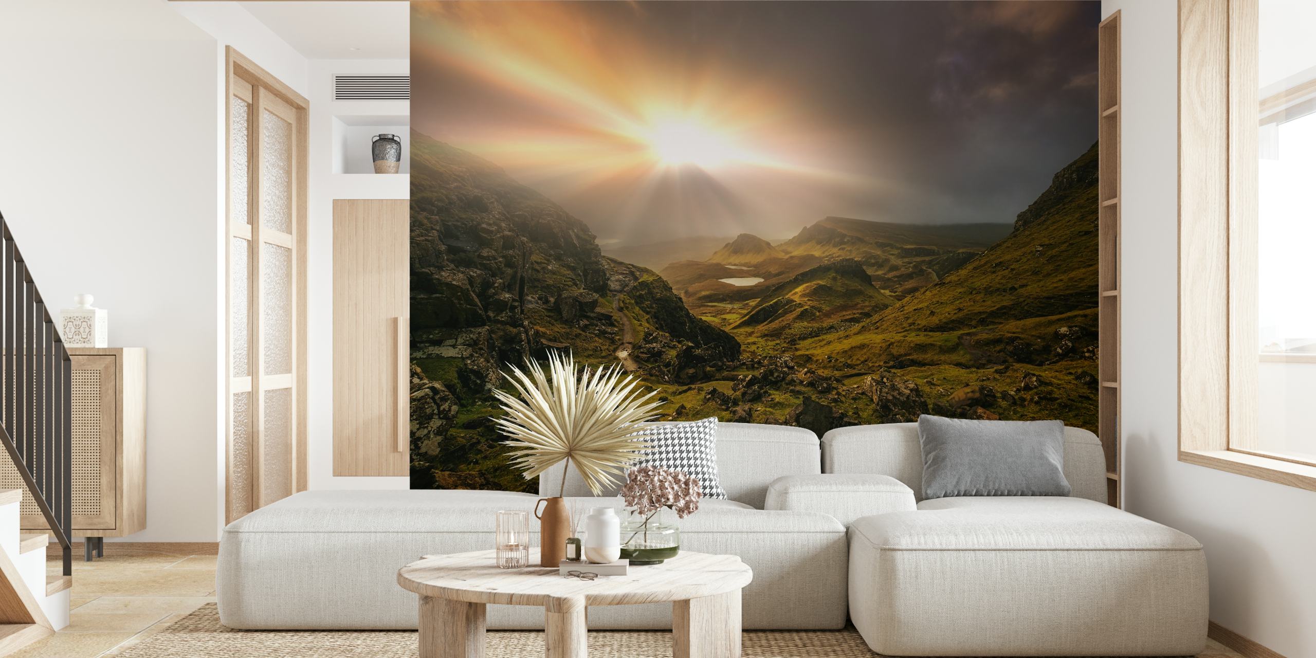 Dramatic Trotternish Ridge landscape wallpaper with hills, rocks, and sunlight