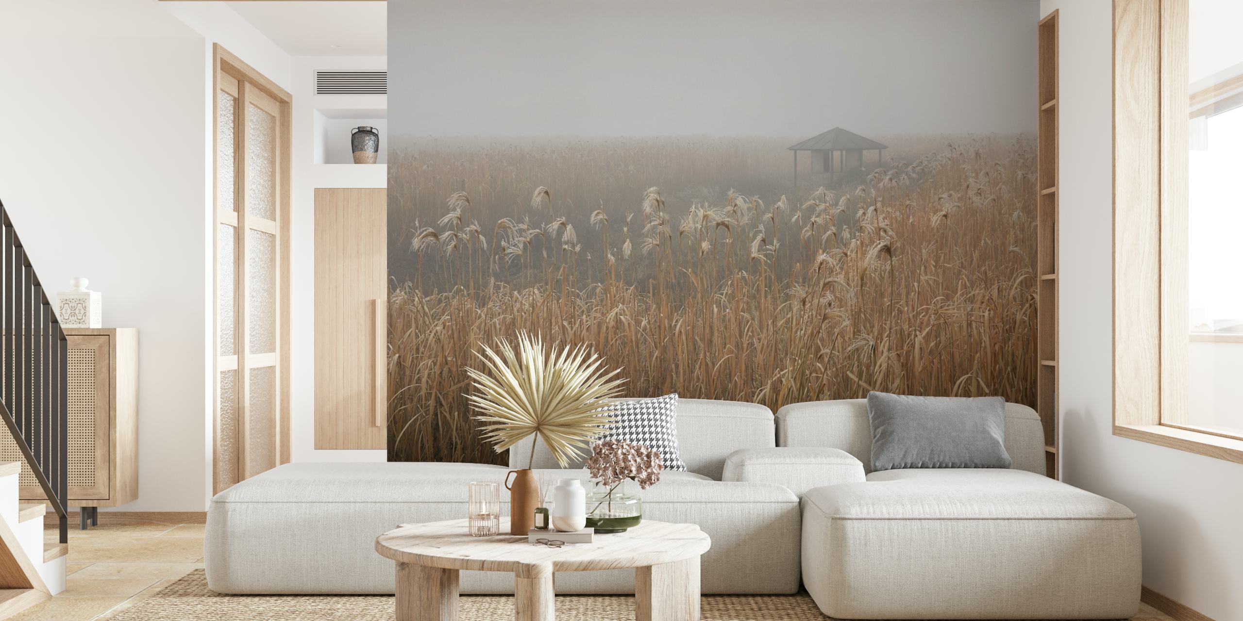 Papel pintado Misty Cornfield en una habitación
