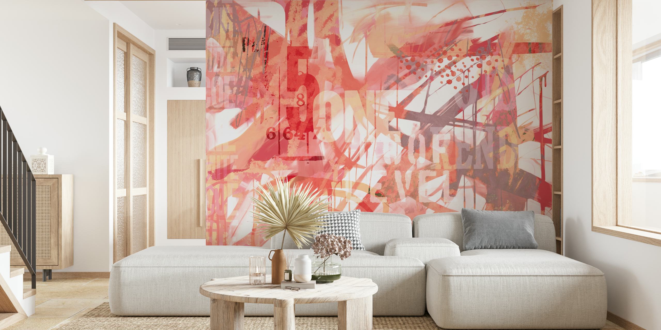 Energetic Typography Art Coral Peach wallpaper in a room