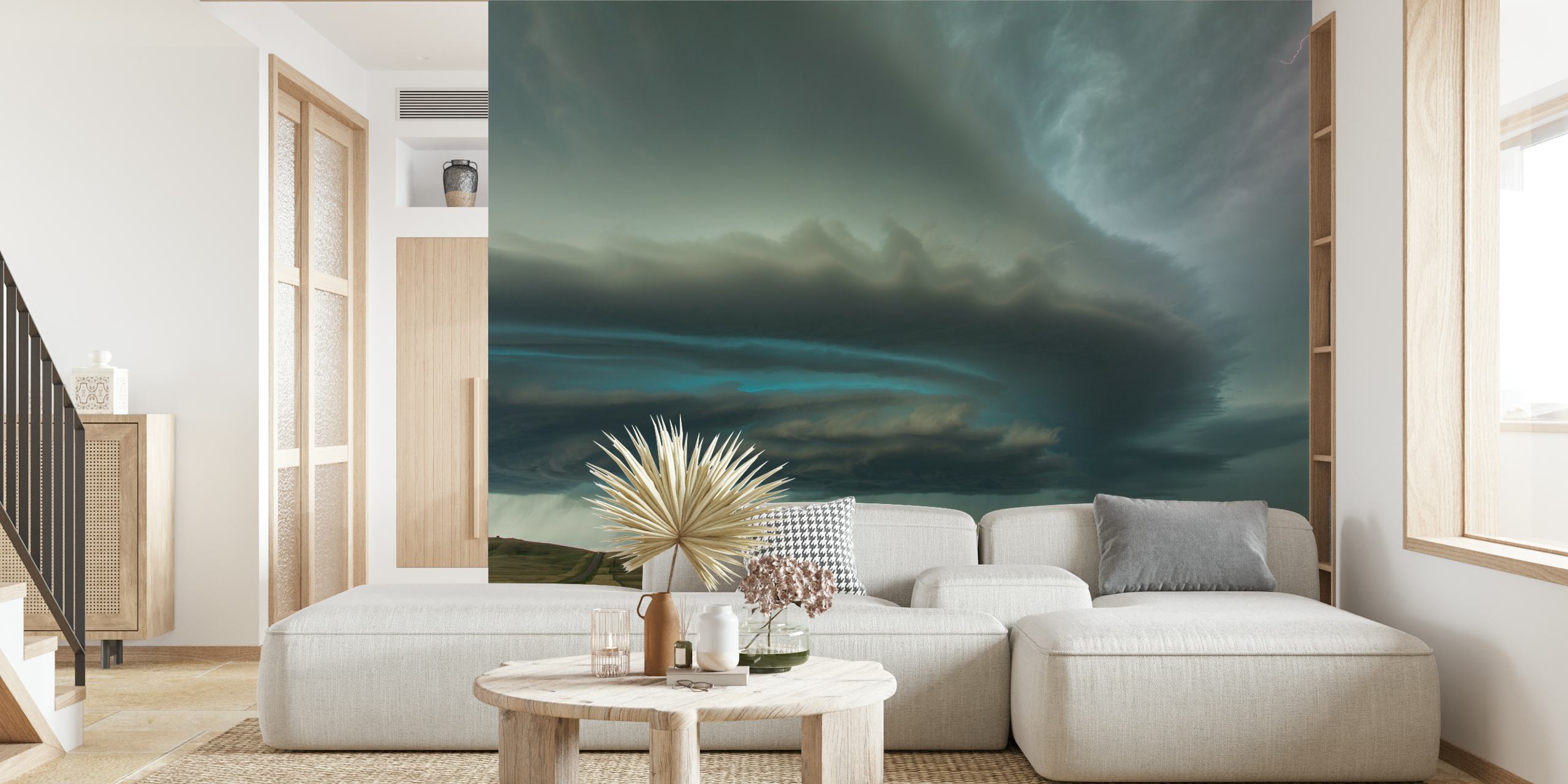 Abstract stormy sky wallpaper in gray and blue hues