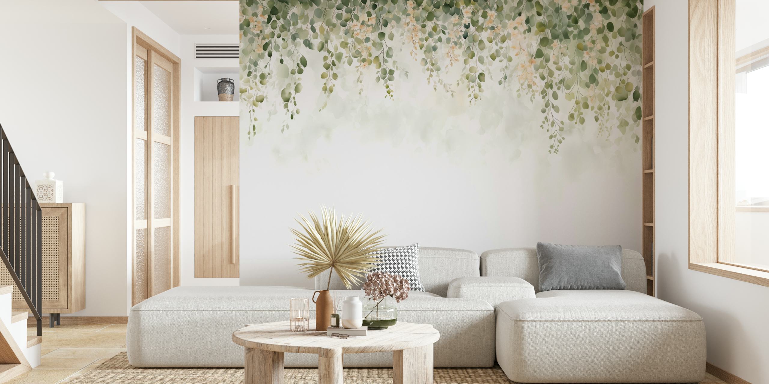 Green leafy botanical watercolor wallpaper