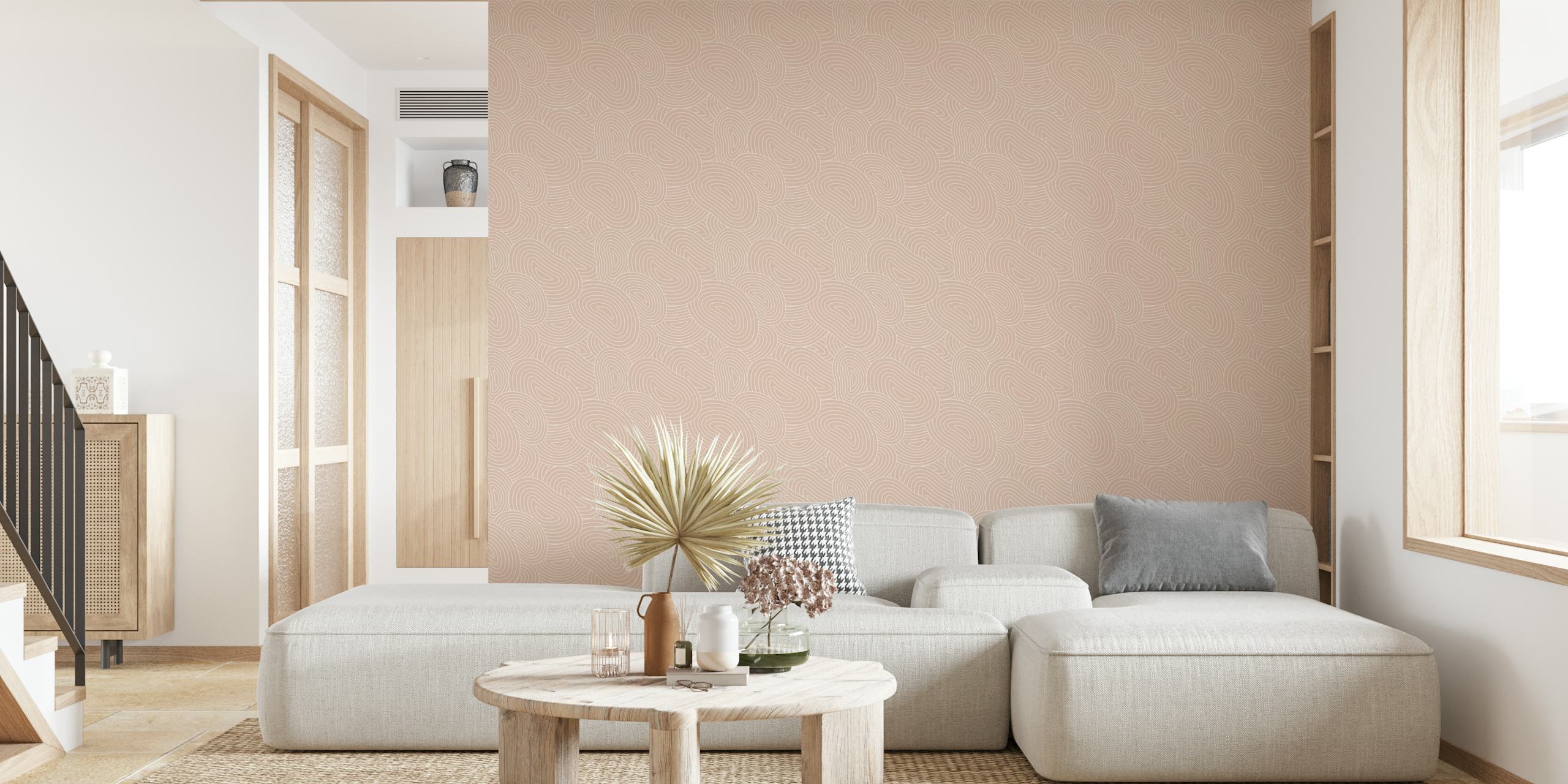 Papel de parede Calm Beige Swirls em um quarto