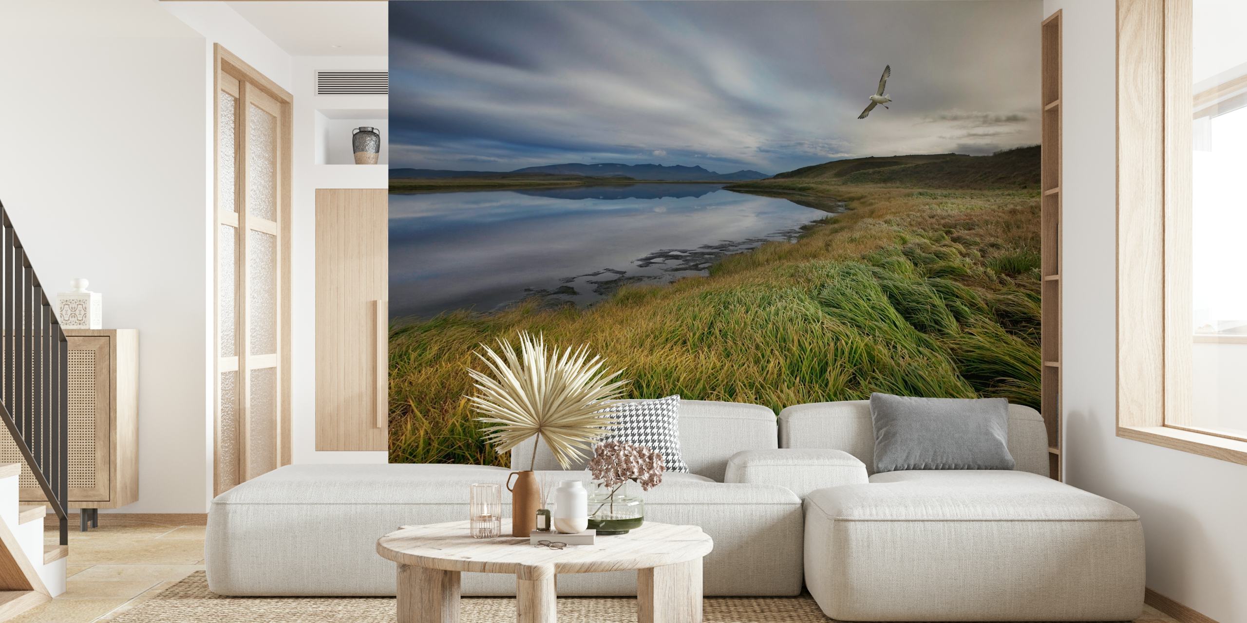 Stillness behang met een sereen landschap