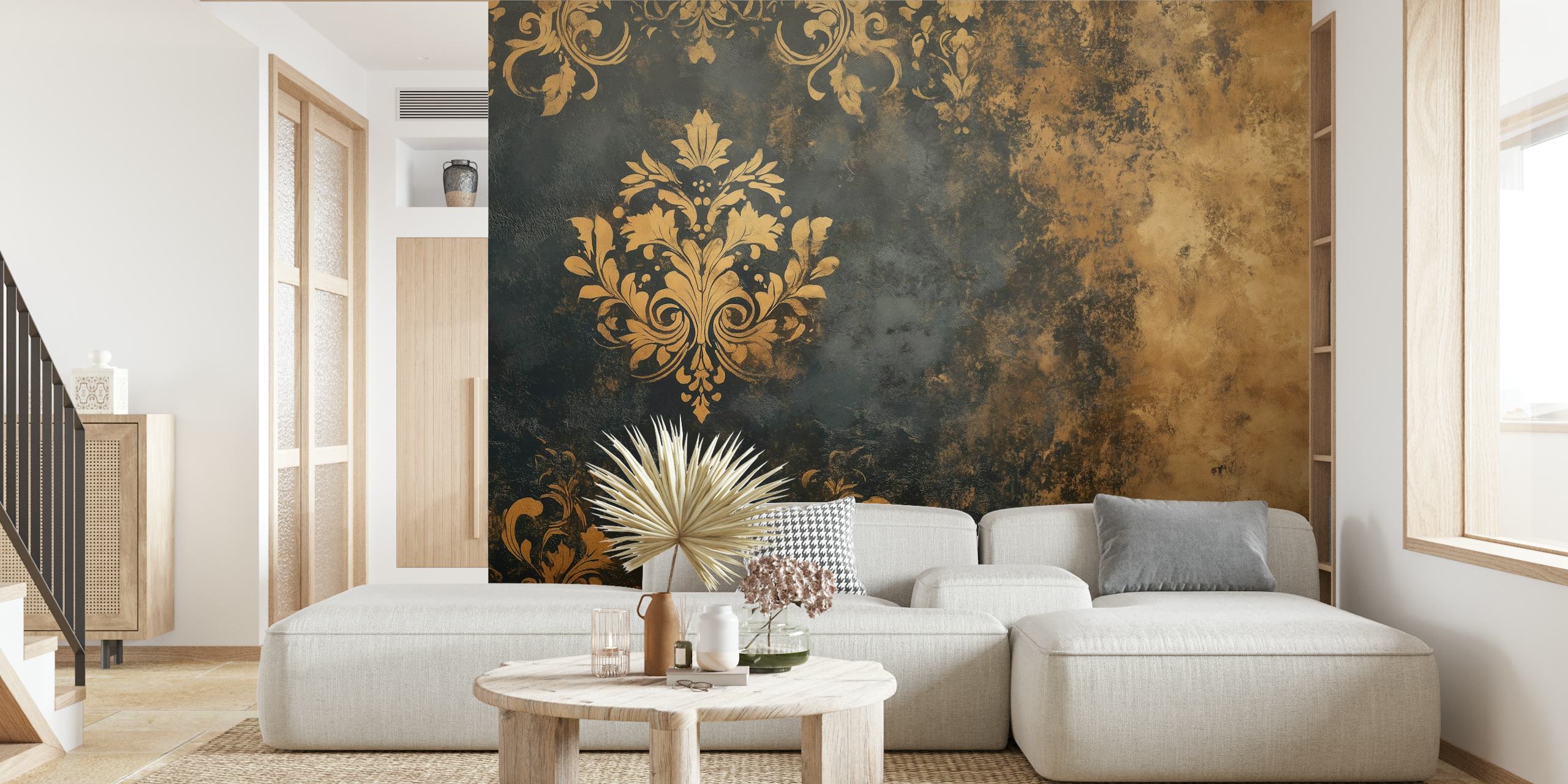 Tapeta Antique Elegance Gold vystavená v místnosti