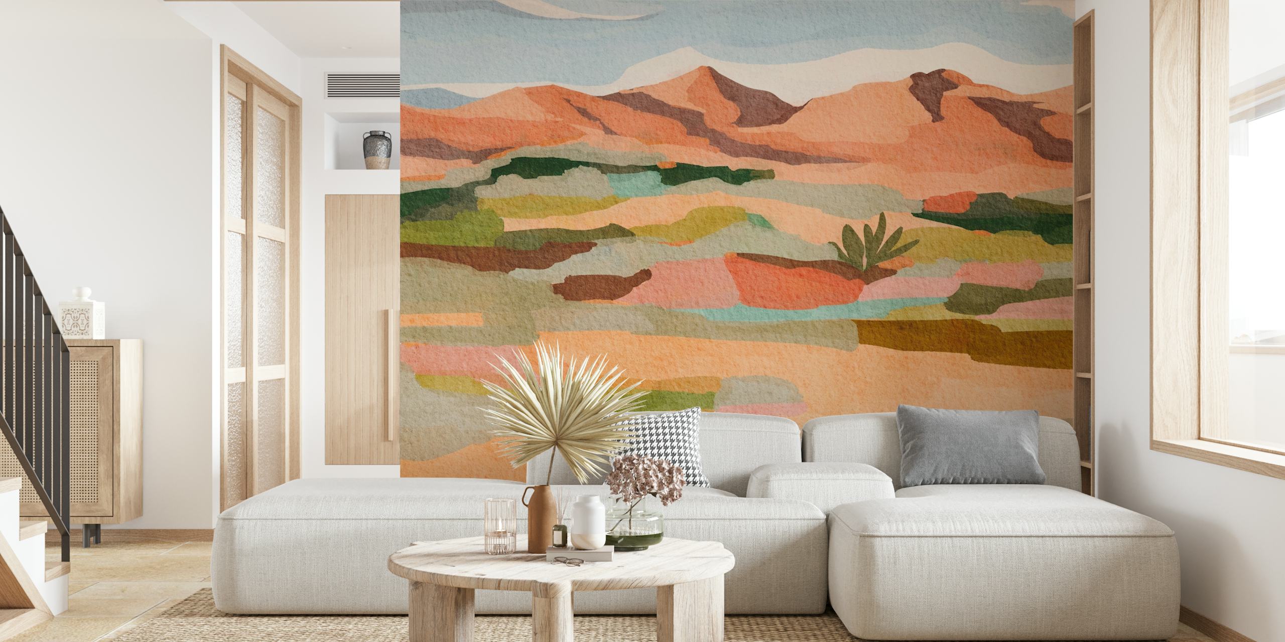 Desert landscape with soft colors and abstract shapes wallpaper