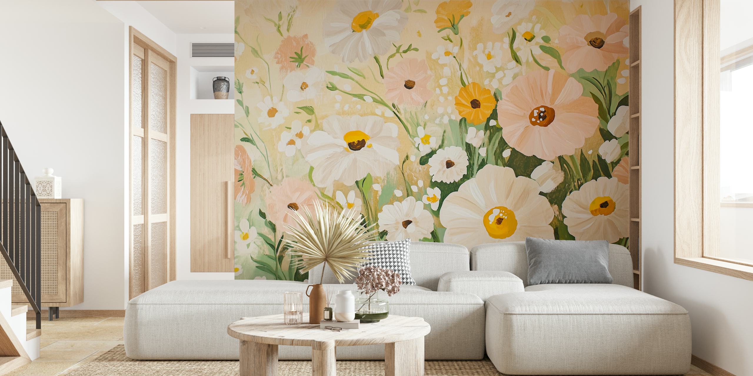 Papel de parede Pastel Spring Blossoms em um quarto