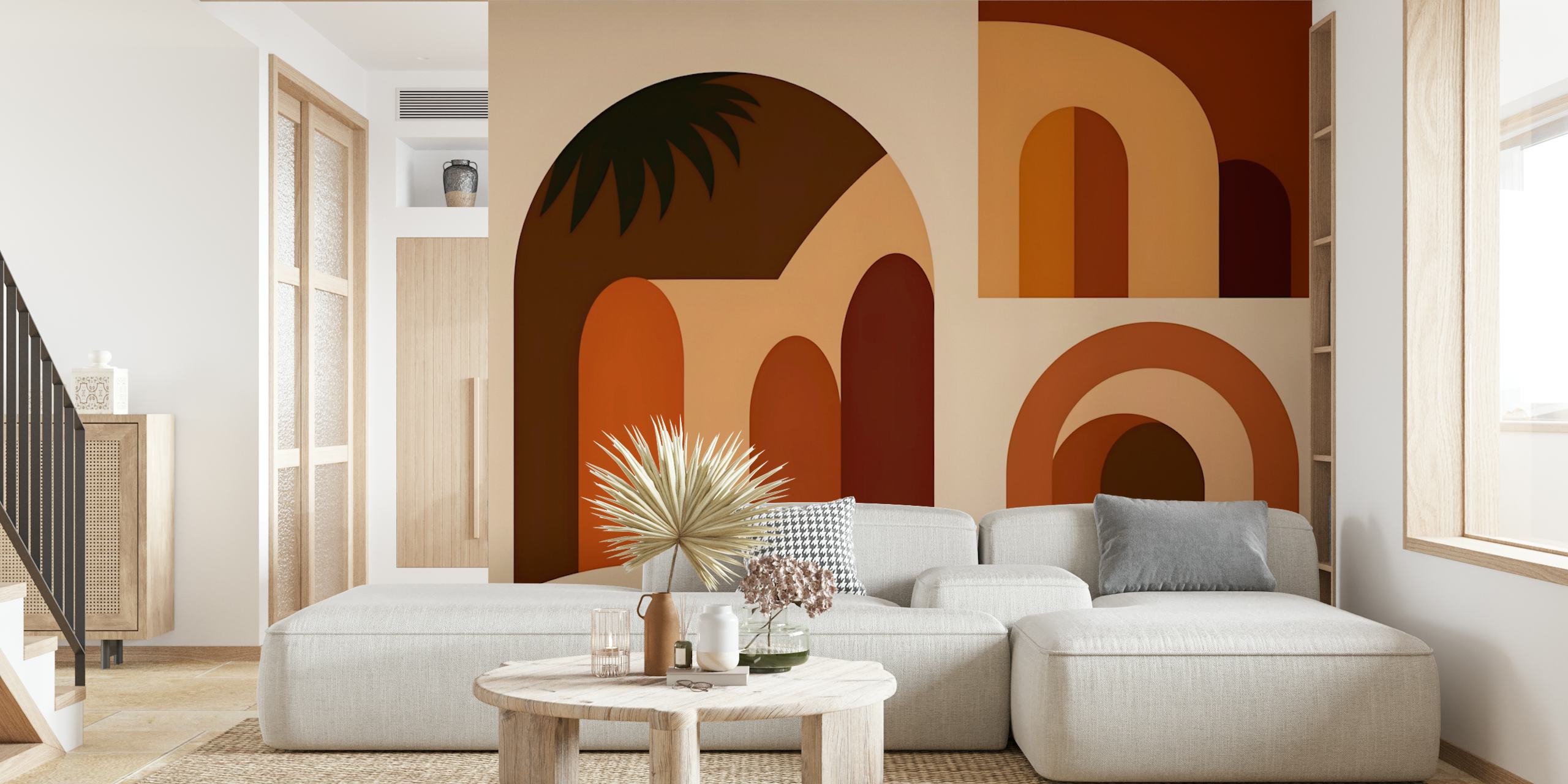 Geometric arches in orange and brown tones wallpaper