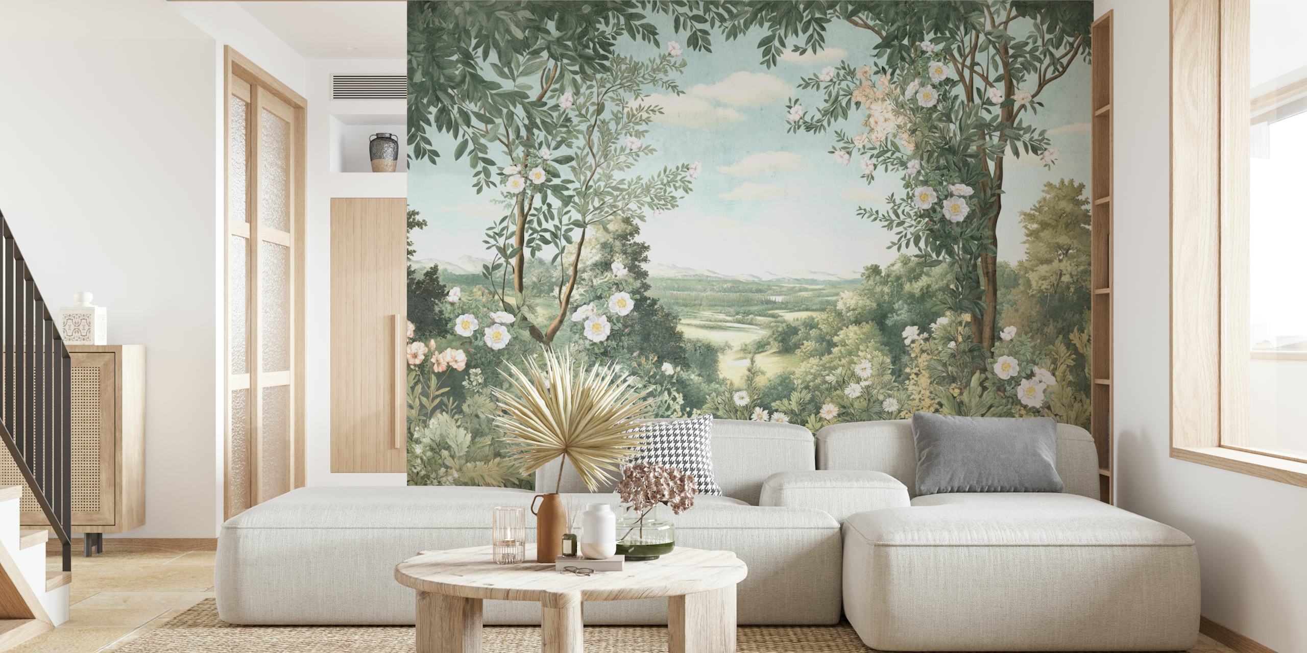 Tapeta Green Forest Floral Path w pokoju