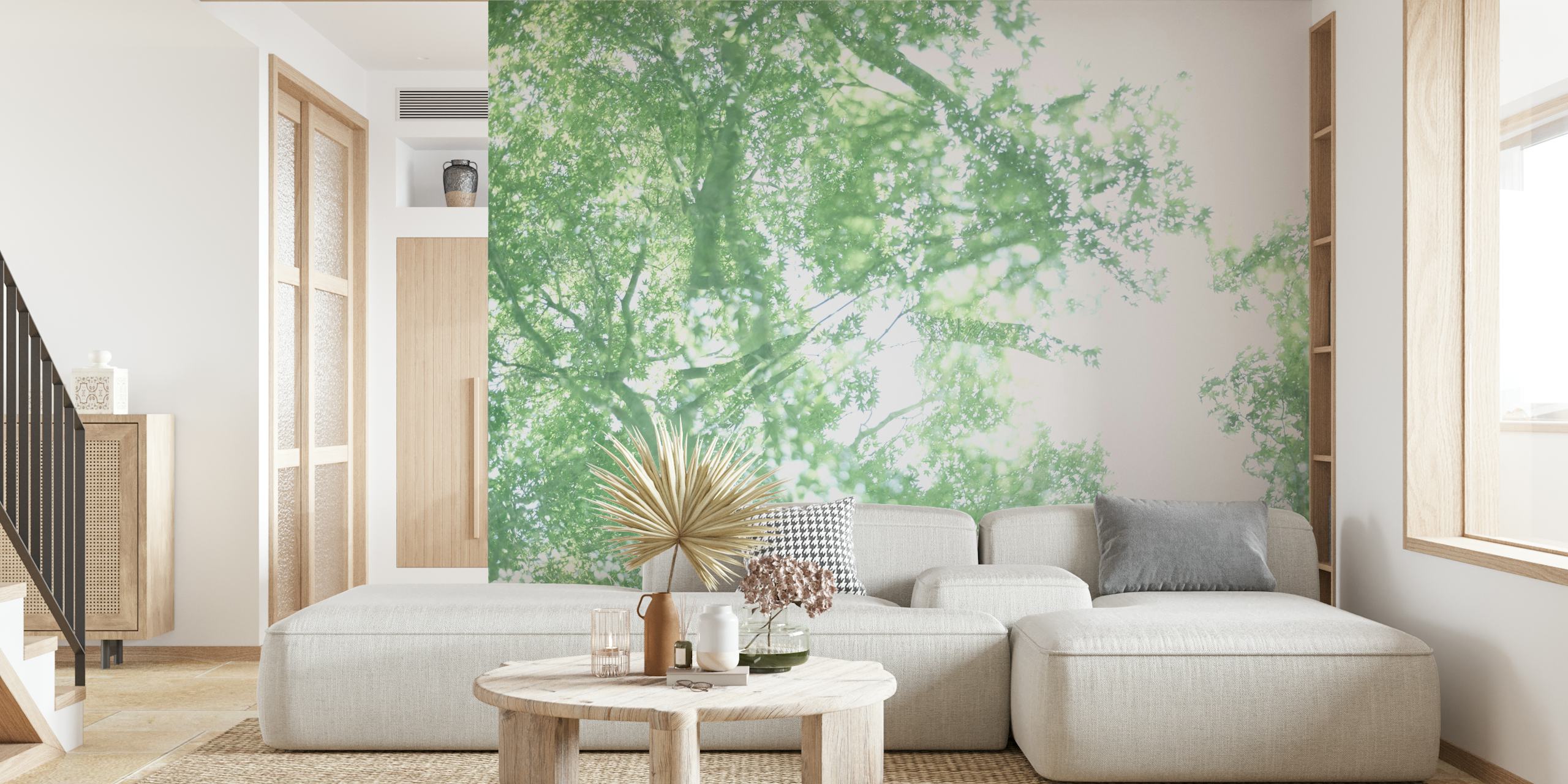 Carta da parati Leafy Canopy in una stanza luminosa