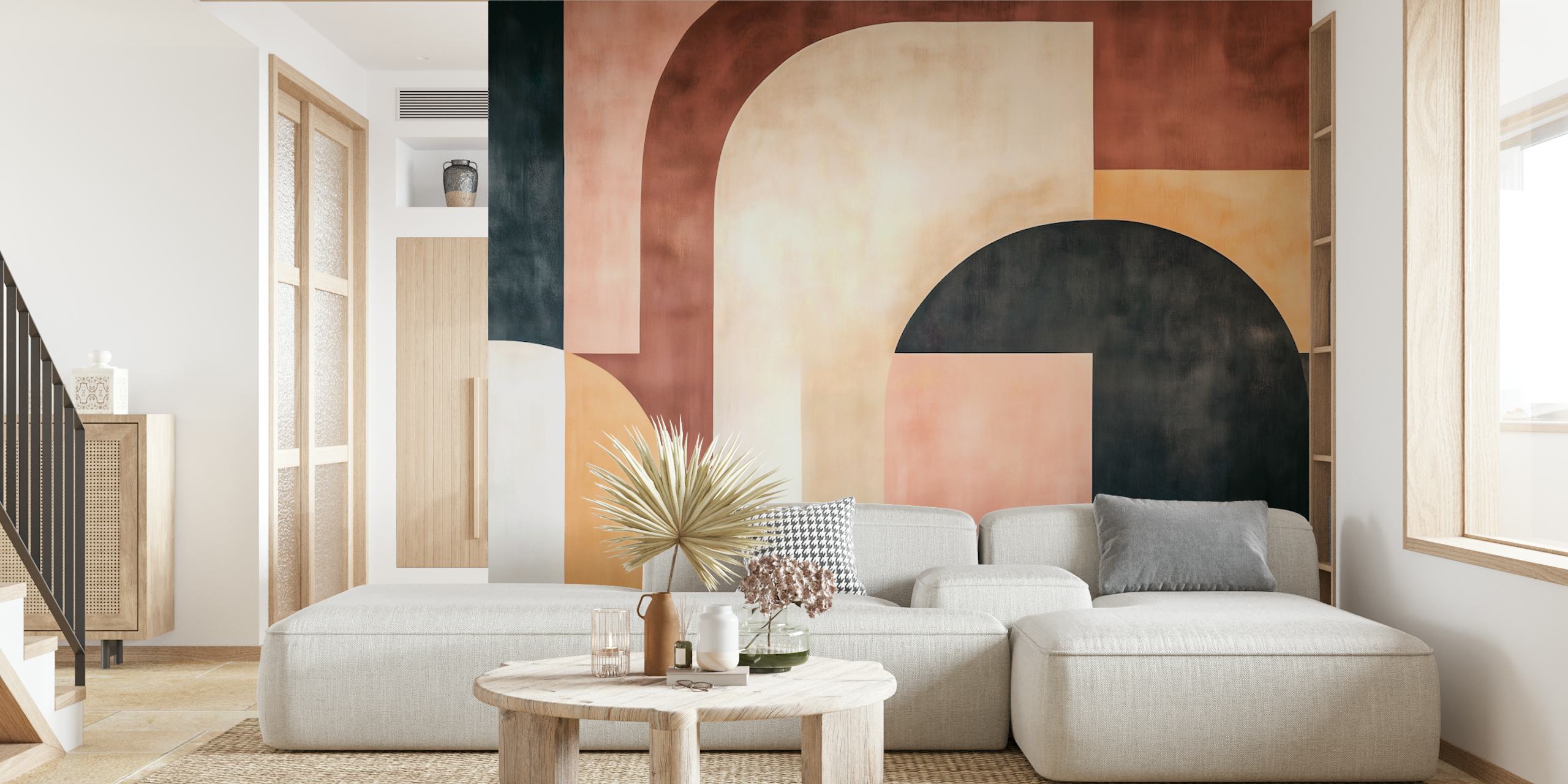 Geometrisch patroon met aardetinten, waaronder bruin en beige, vintage stijl wallpaper