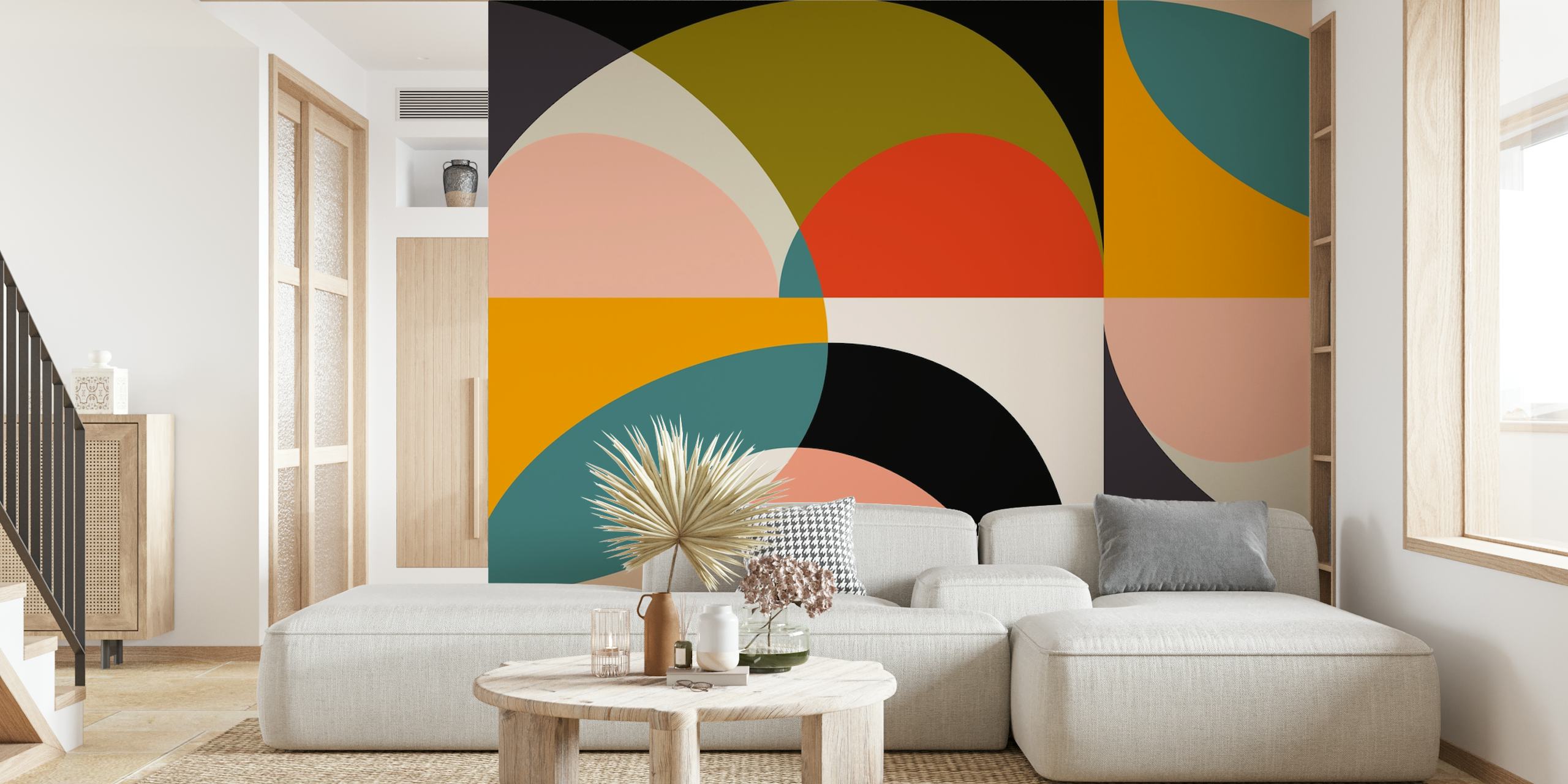 Mid century colored tapetti huoneessa