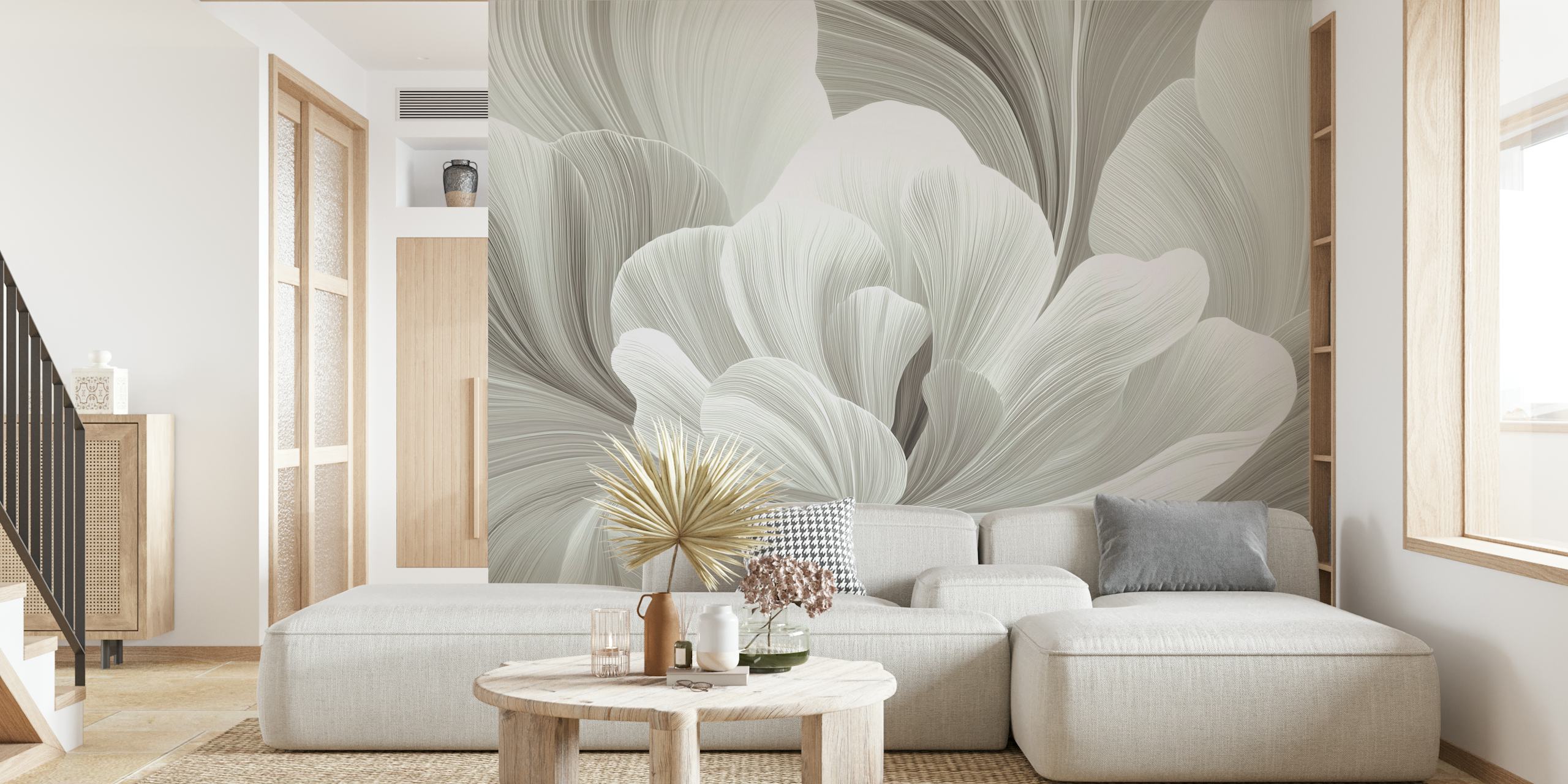 Flora Waves Gray behang in een kamer