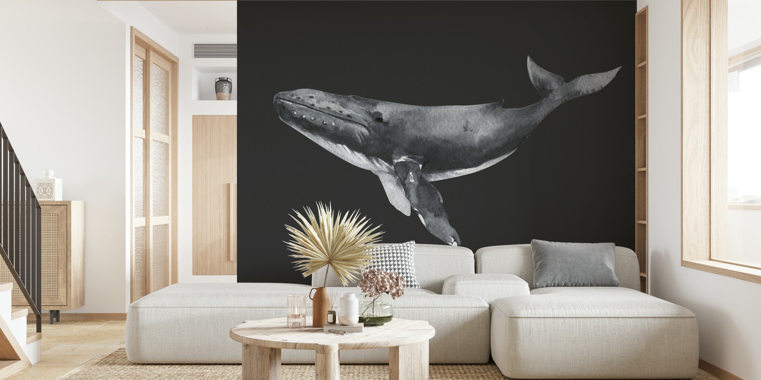 Black-gray whale silhouette on dark background wallpaper
