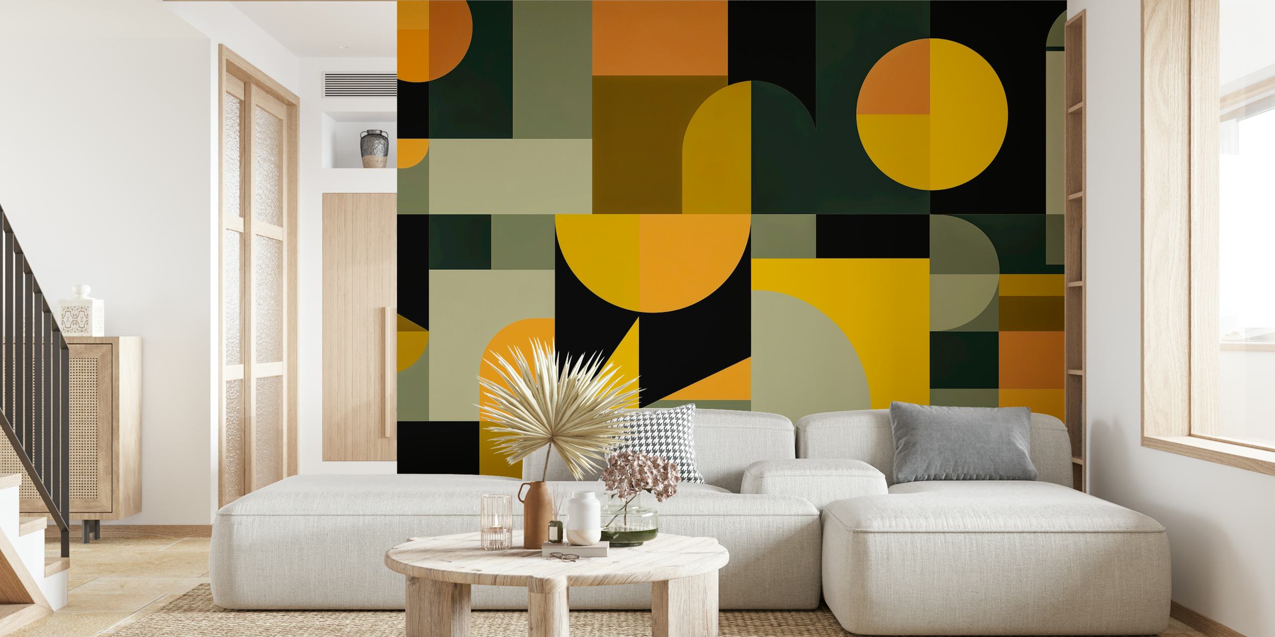 Vintage Geometric Warmth papel de parede em um quarto