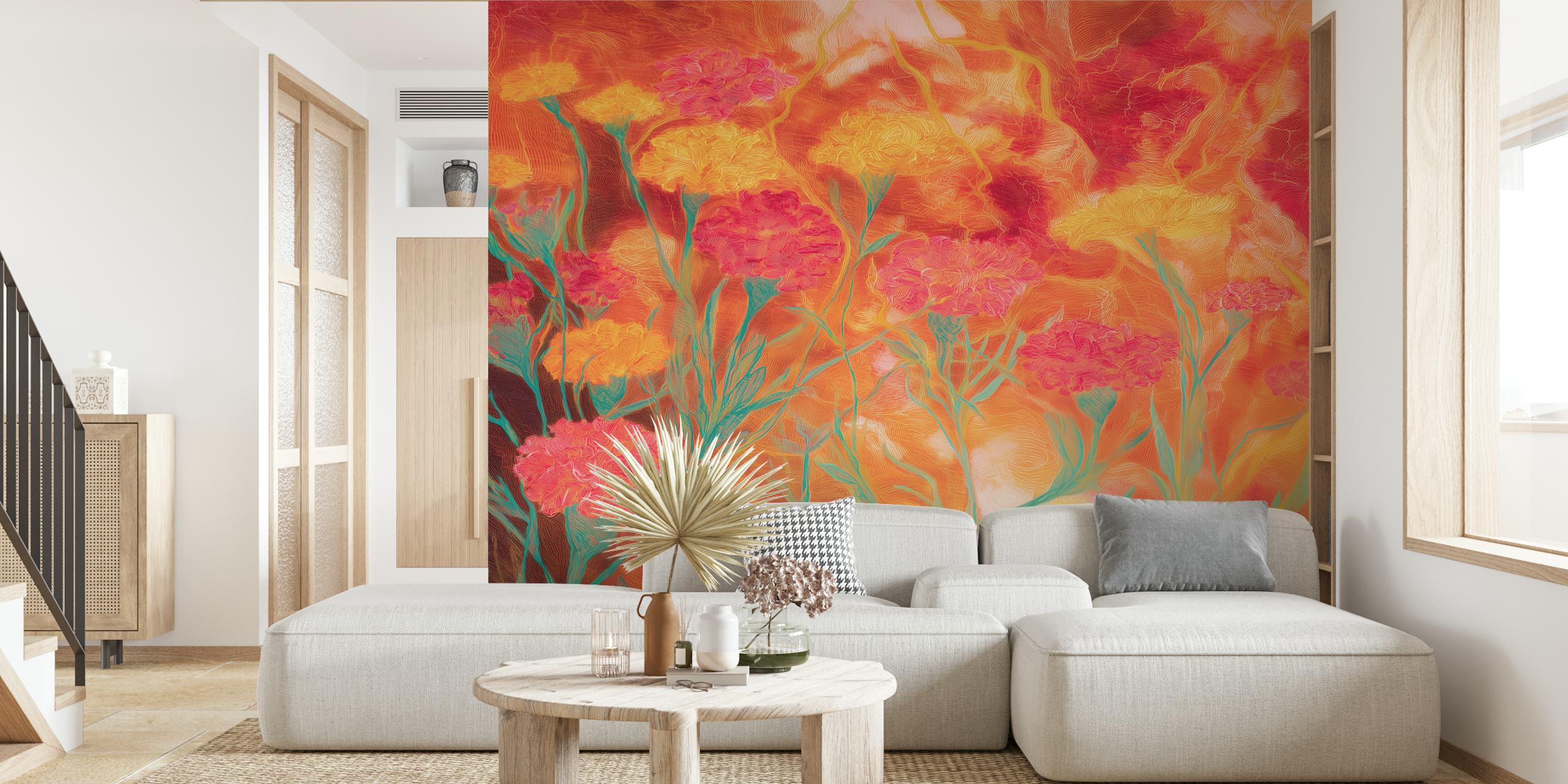 Ζωντανός floral ταπετσαρία σε ένα δωμάτιο